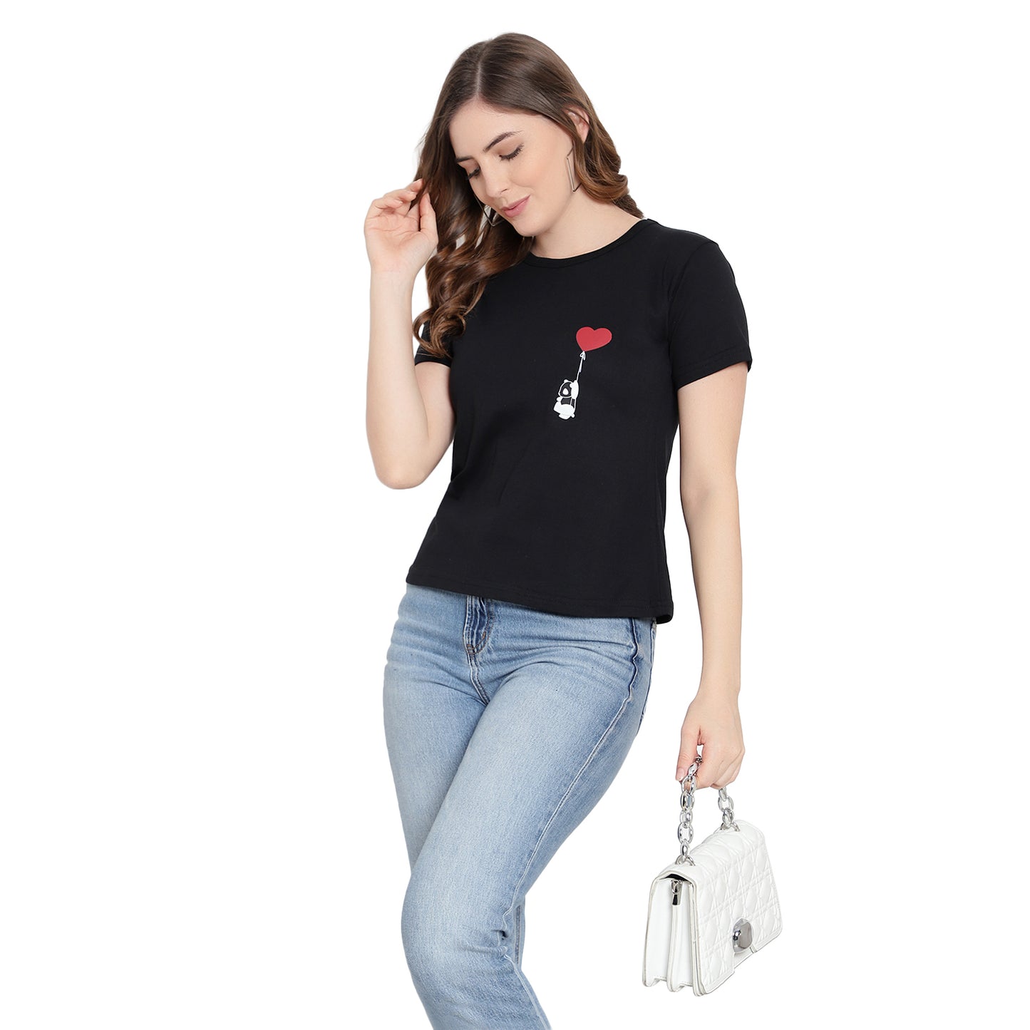 Women's Black Color Printed T-Shirt – Half Sleeves Cotton Tee