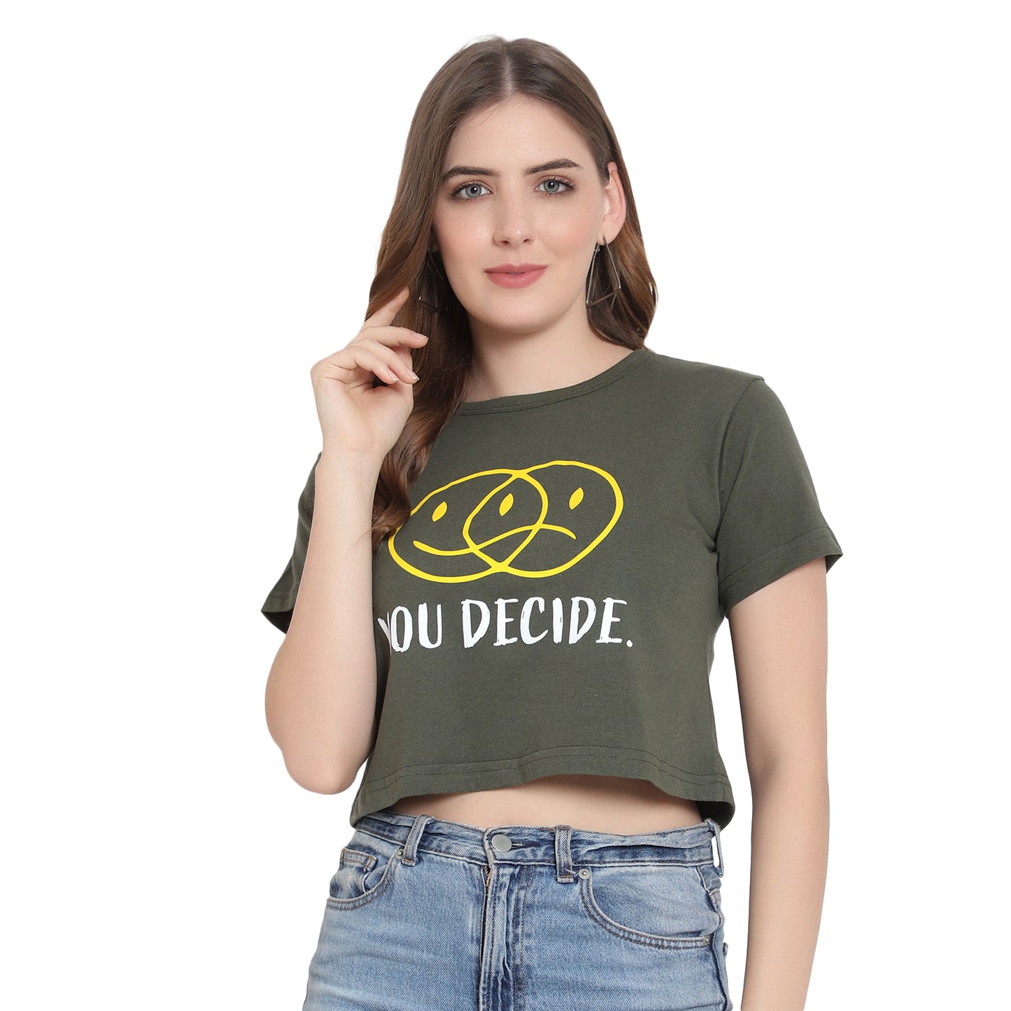 Women's Black Printed Crop Top – Half Sleeves Cotton T-Shirt