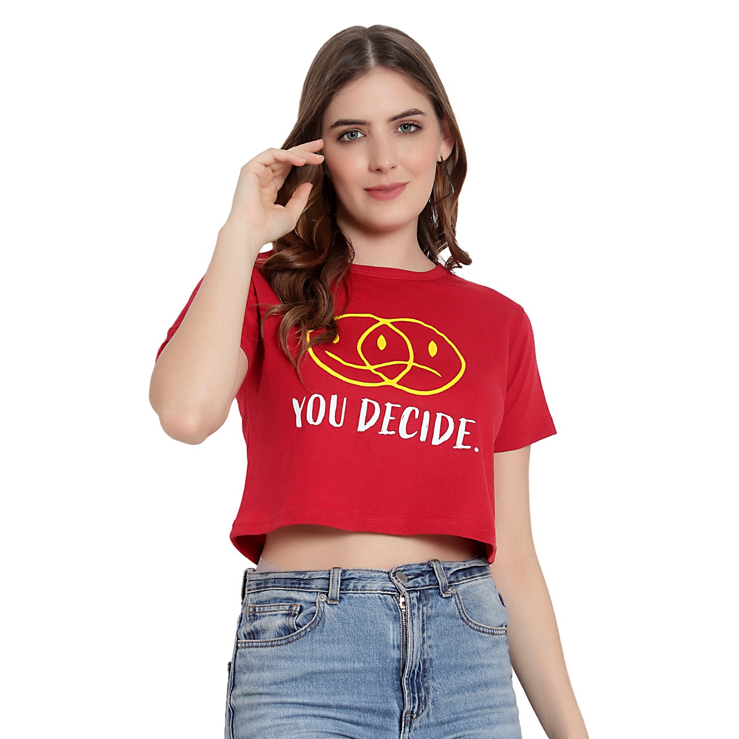 Women's Black Printed Crop Top – Half Sleeves Cotton T-Shirt