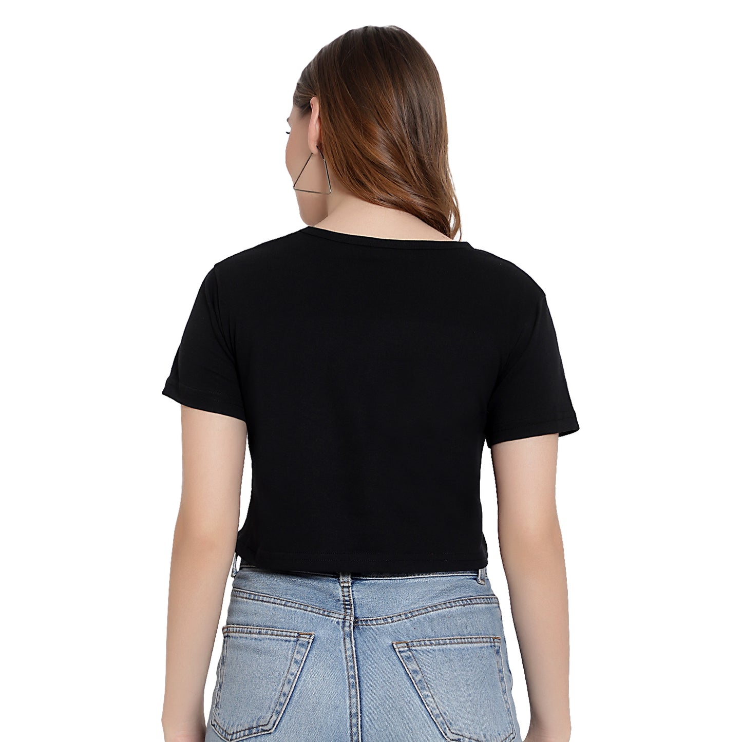 Women's Black Printed Crop Top – Half Sleeves Cotton T-Shirt