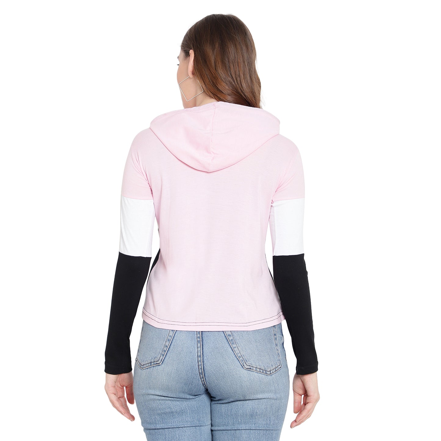 Women's Full-Sleeve Hoodie T-Shirt – Cotton Color Block Solid Tee
