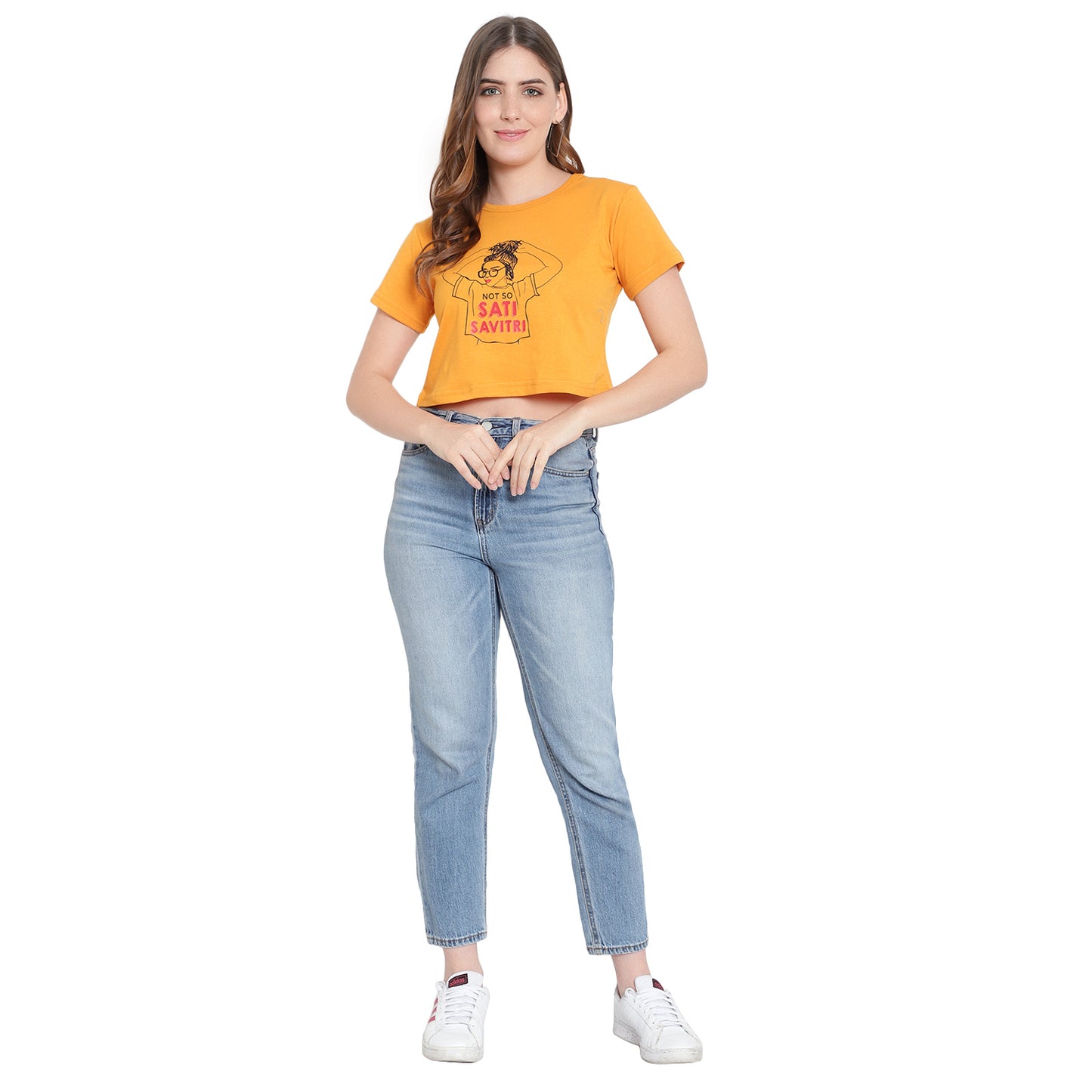 Women’s Printed Mustard Crop Top – Pure Cotton T-Shirt