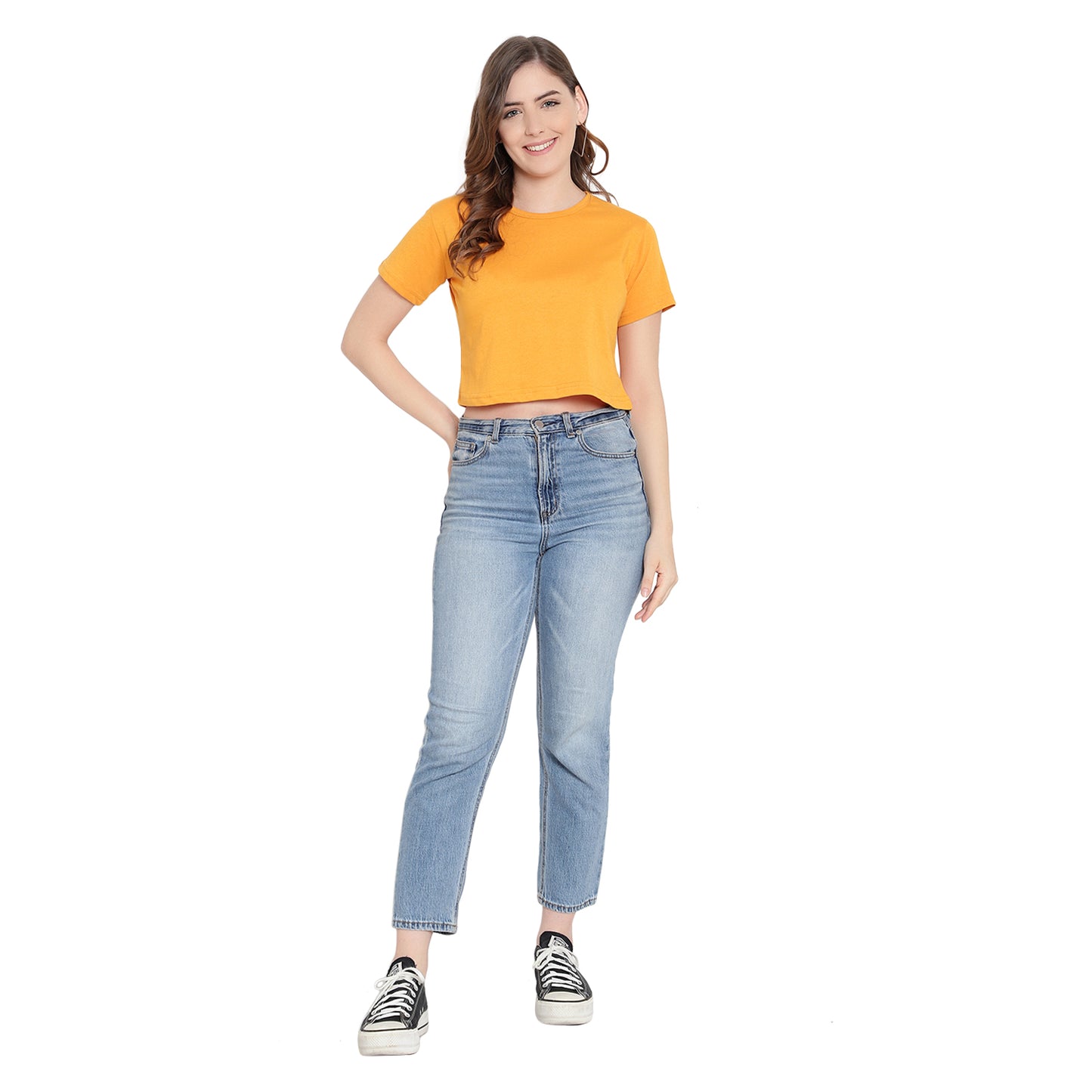 Women’s Mustard Plain Crop Top – Pure Cotton T-Shirt