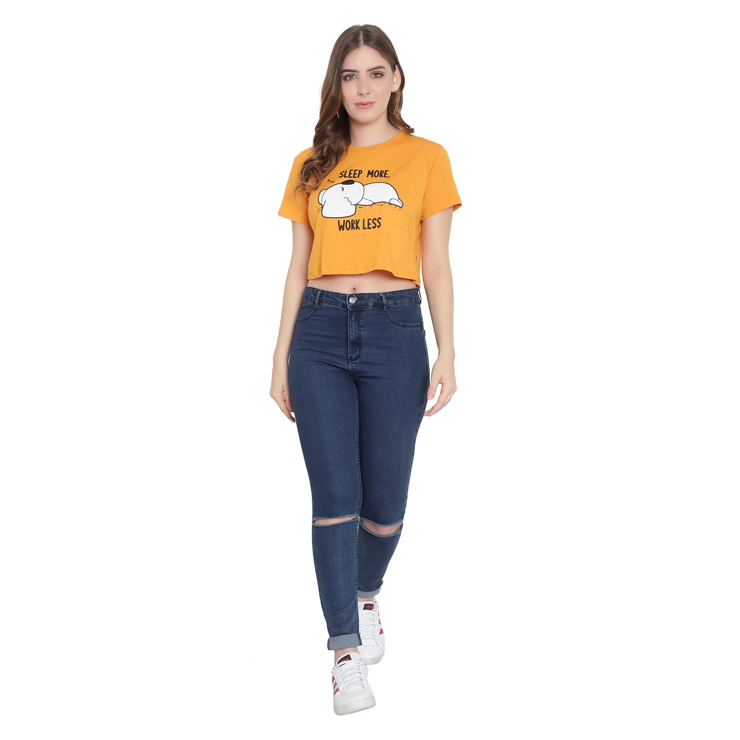 Women’s Printed Mustard Crop Top – Pure Cotton T-Shirt
