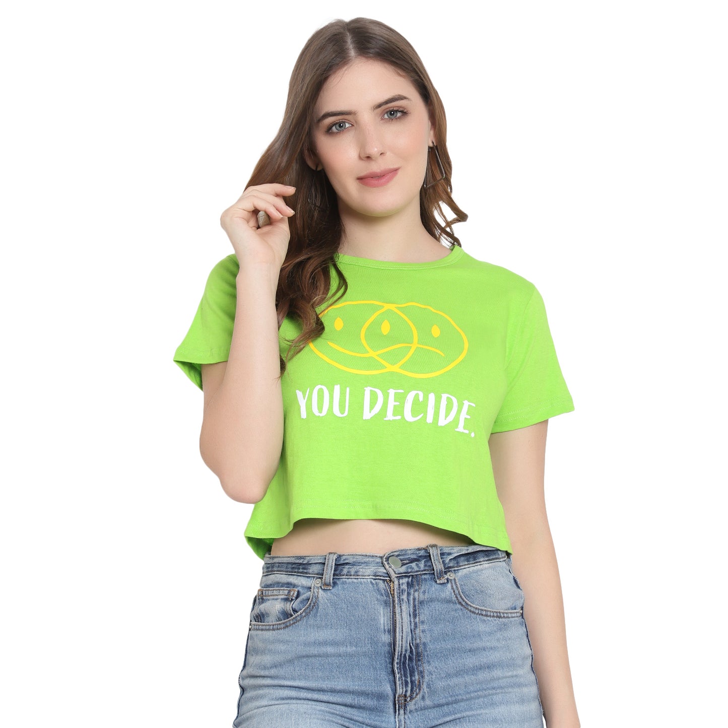 Women's Black Printed Crop Top – Half Sleeves Cotton T-Shirt