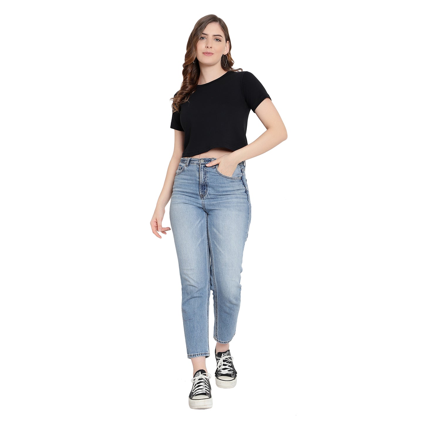 Women’s Black Plain Crop Top – Pure Cotton T-Shirt