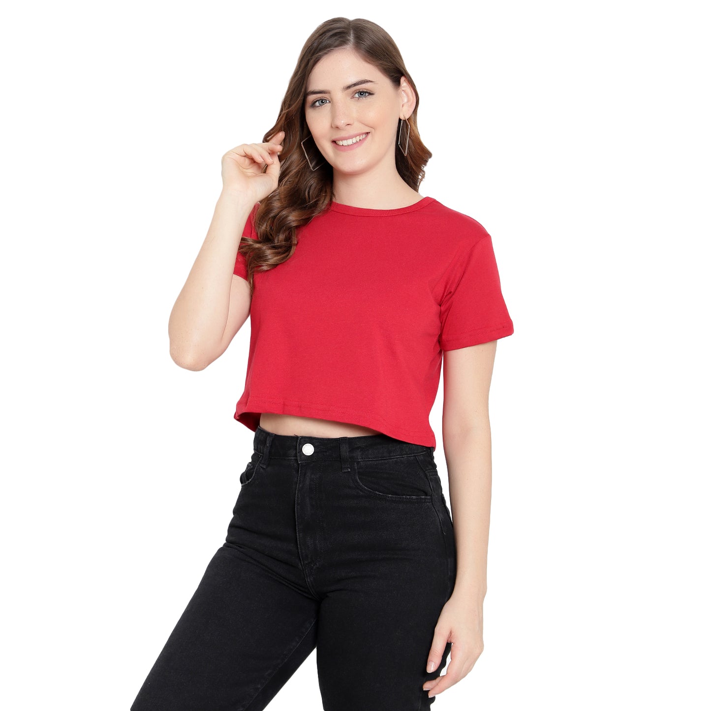 Women’s Maroon Plain Crop Top – Pure Cotton T-Shirt