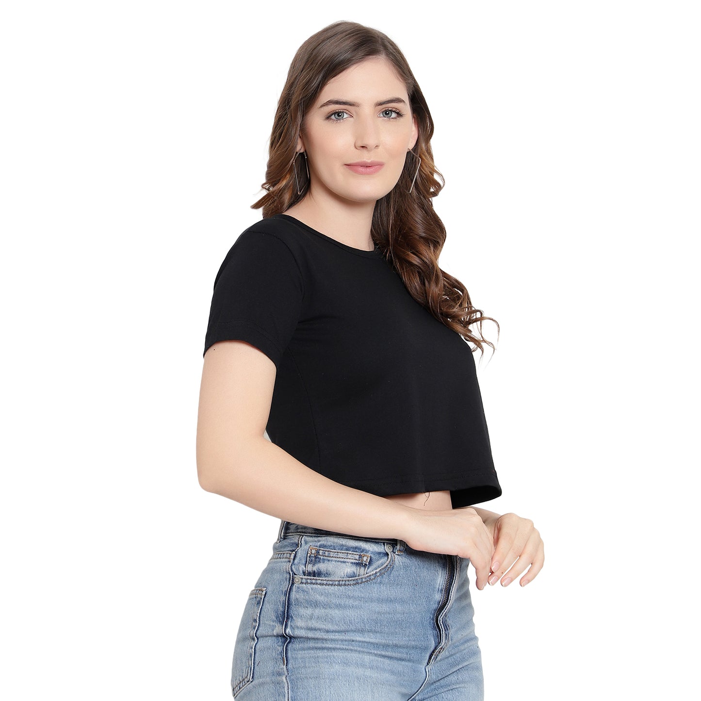 Women’s Black Plain Crop Top – Pure Cotton T-Shirt