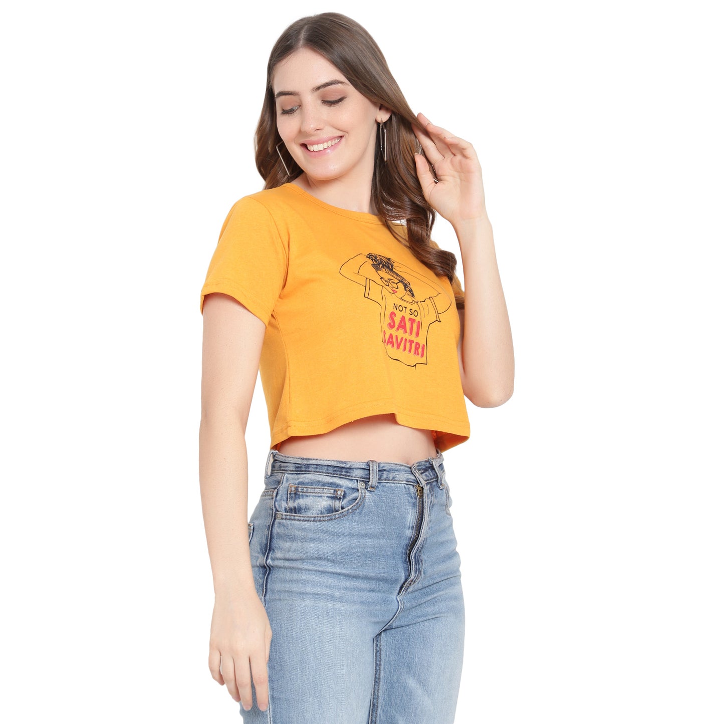 Women’s Printed Mustard Crop Top – Pure Cotton T-Shirt