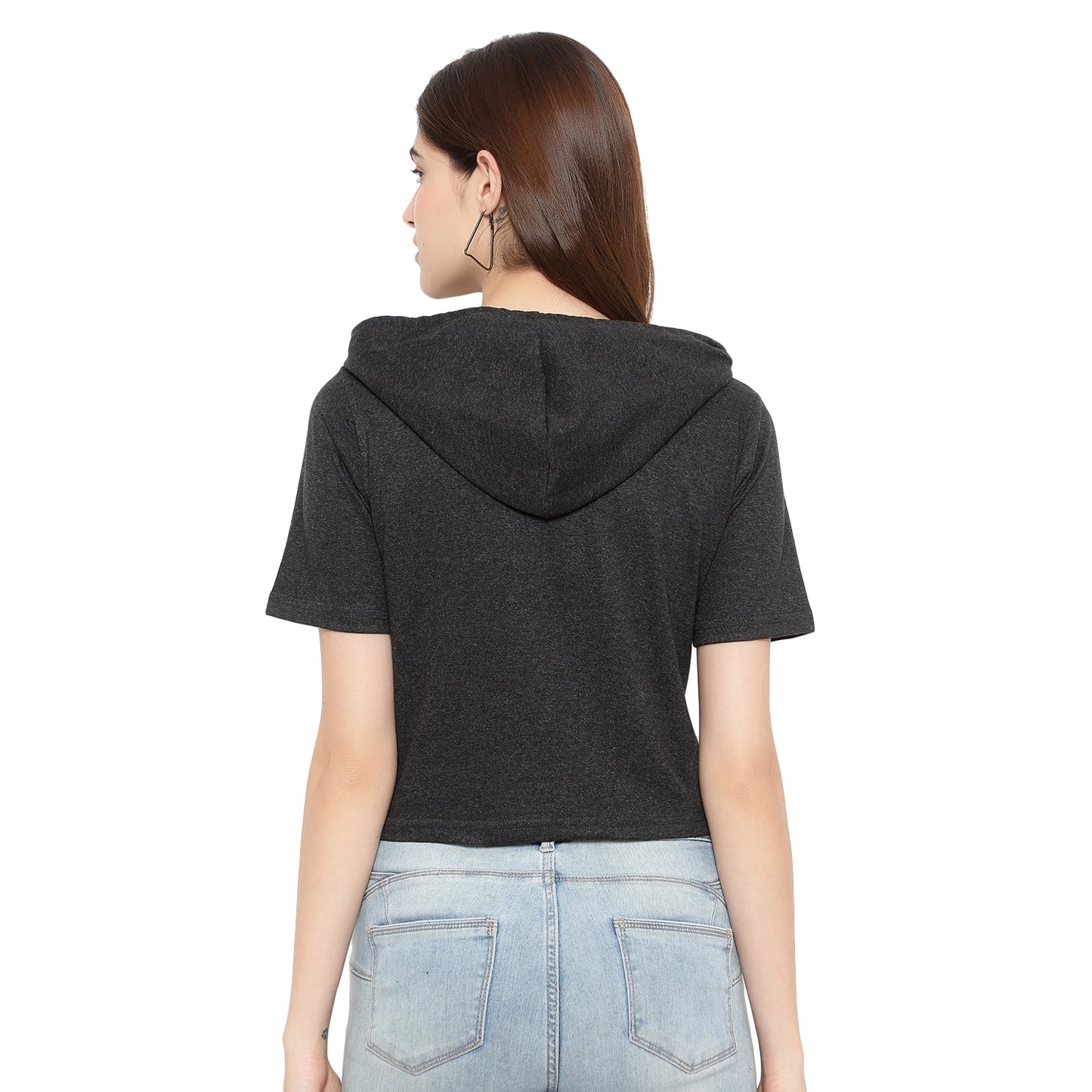 Women Half-Sleeve Crop Hoodie T-Shirt – Stylish & Comfortable Cotton Tee