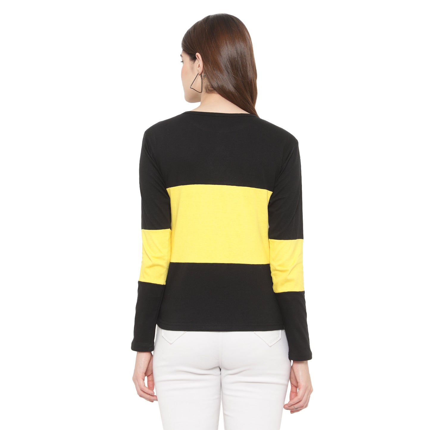 Women's Full-Sleeve Cotton Color Block T-Shirt – Trendy & Comfortable