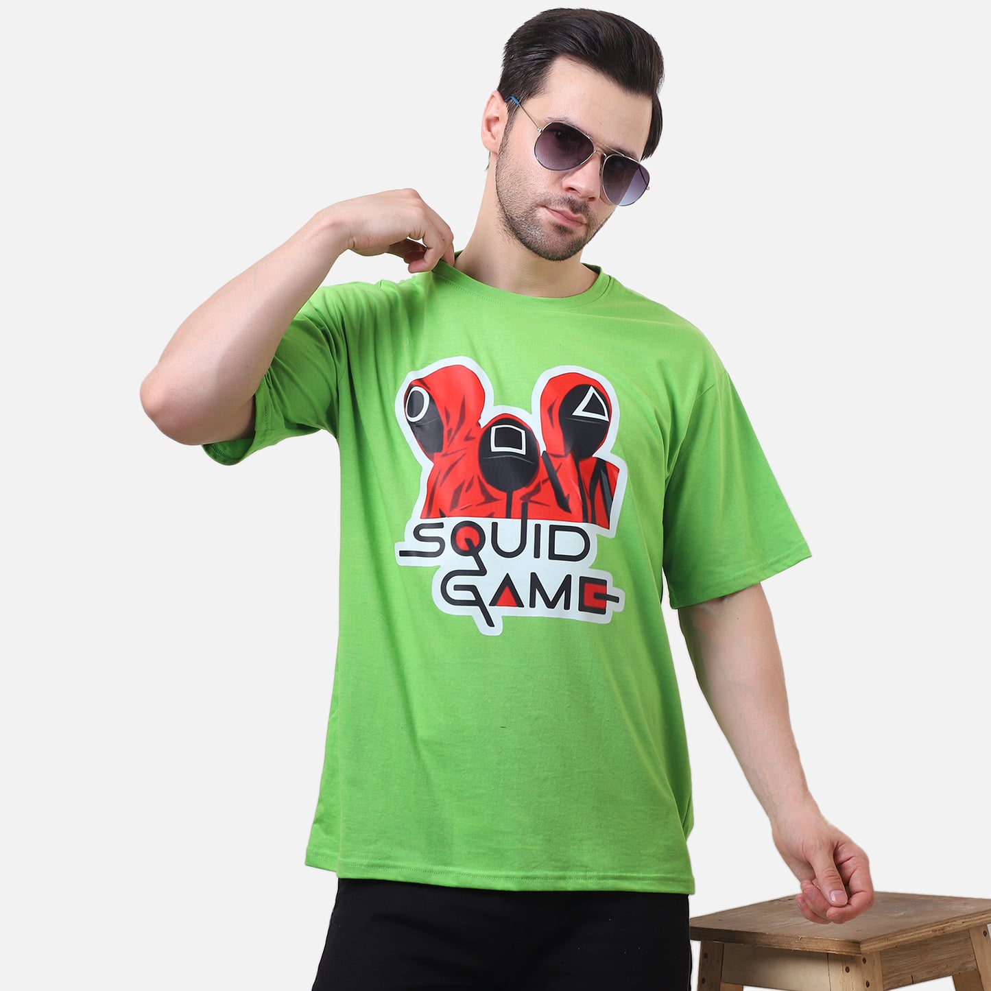Squid Game Guards Graphic T-Shirt – Neon Green Korean Series Tee for Men