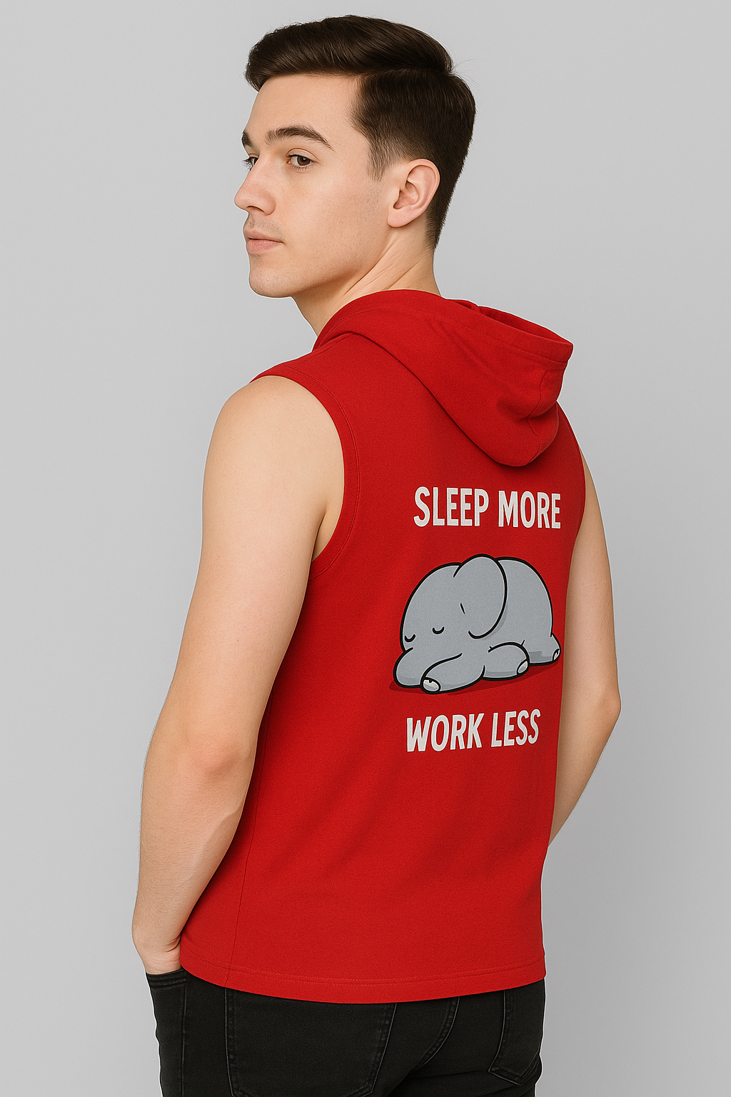 Men’s Red Printed Sleeveless Hoodie T-Shirt – Pure Cotton Sportswear