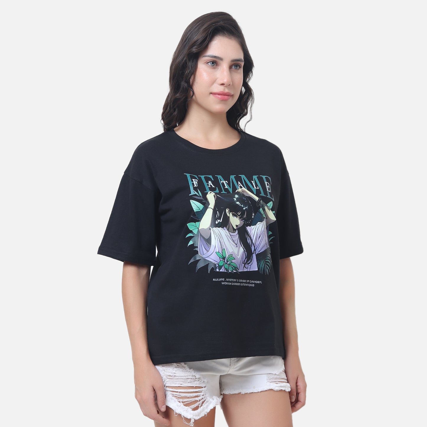 Women's Black Oversized Graphic T-Shirt with Artistic Design