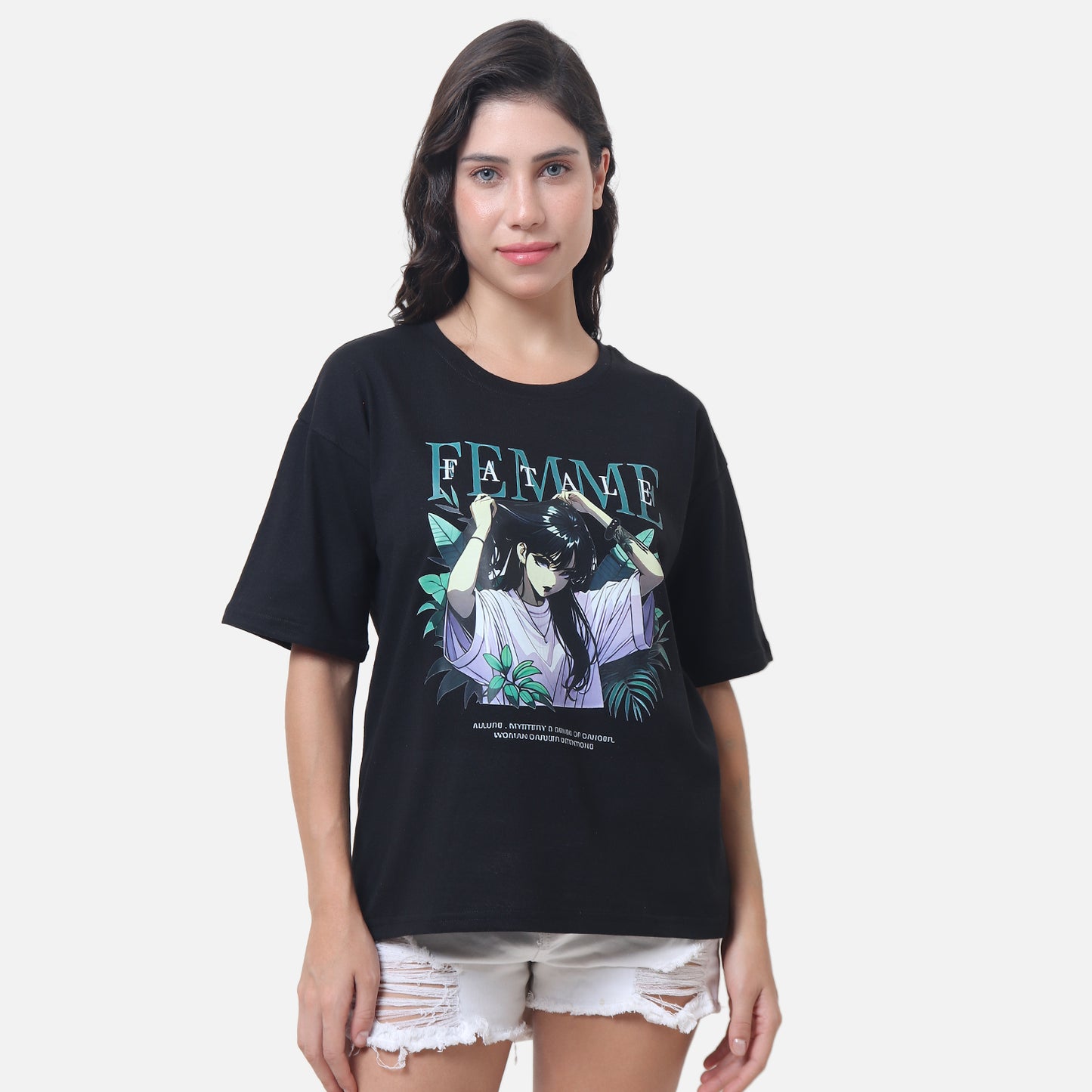 Women's Black Oversized Graphic T-Shirt with Artistic Design