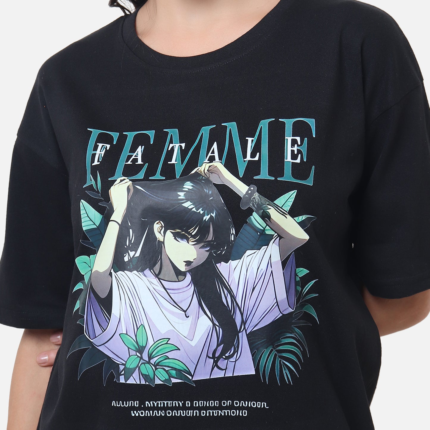 Women's Black Oversized Graphic T-Shirt with Artistic Design