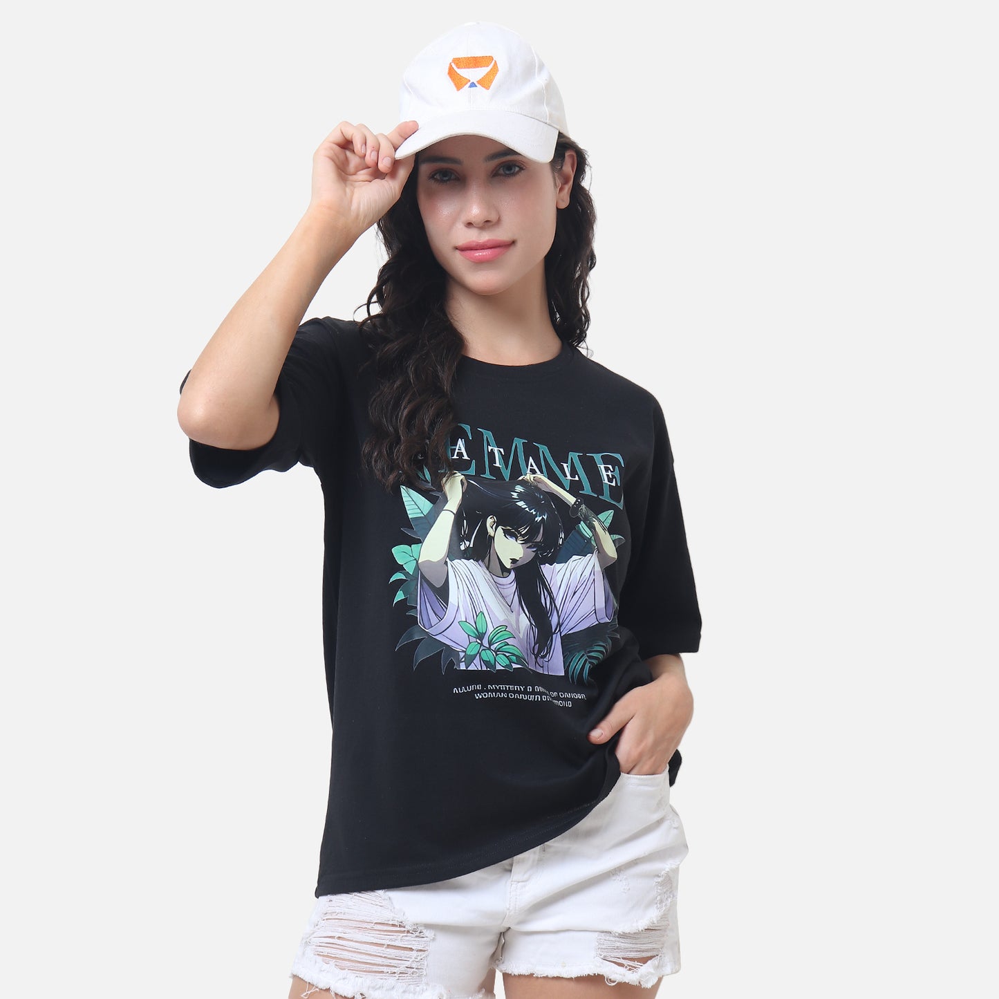 Women's Black Oversized Graphic T-Shirt with Artistic Design