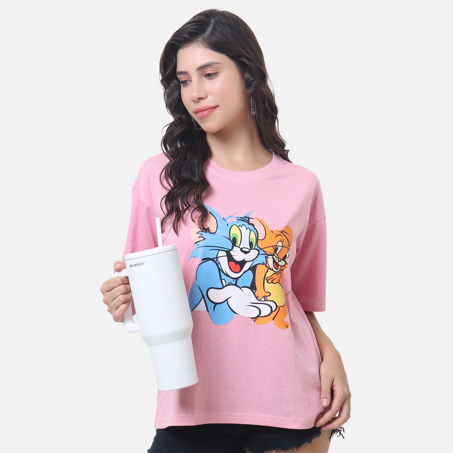Tom & Jerry Pink Oversized T-Shirt A Pop of Color, A Dash of Nostalgia