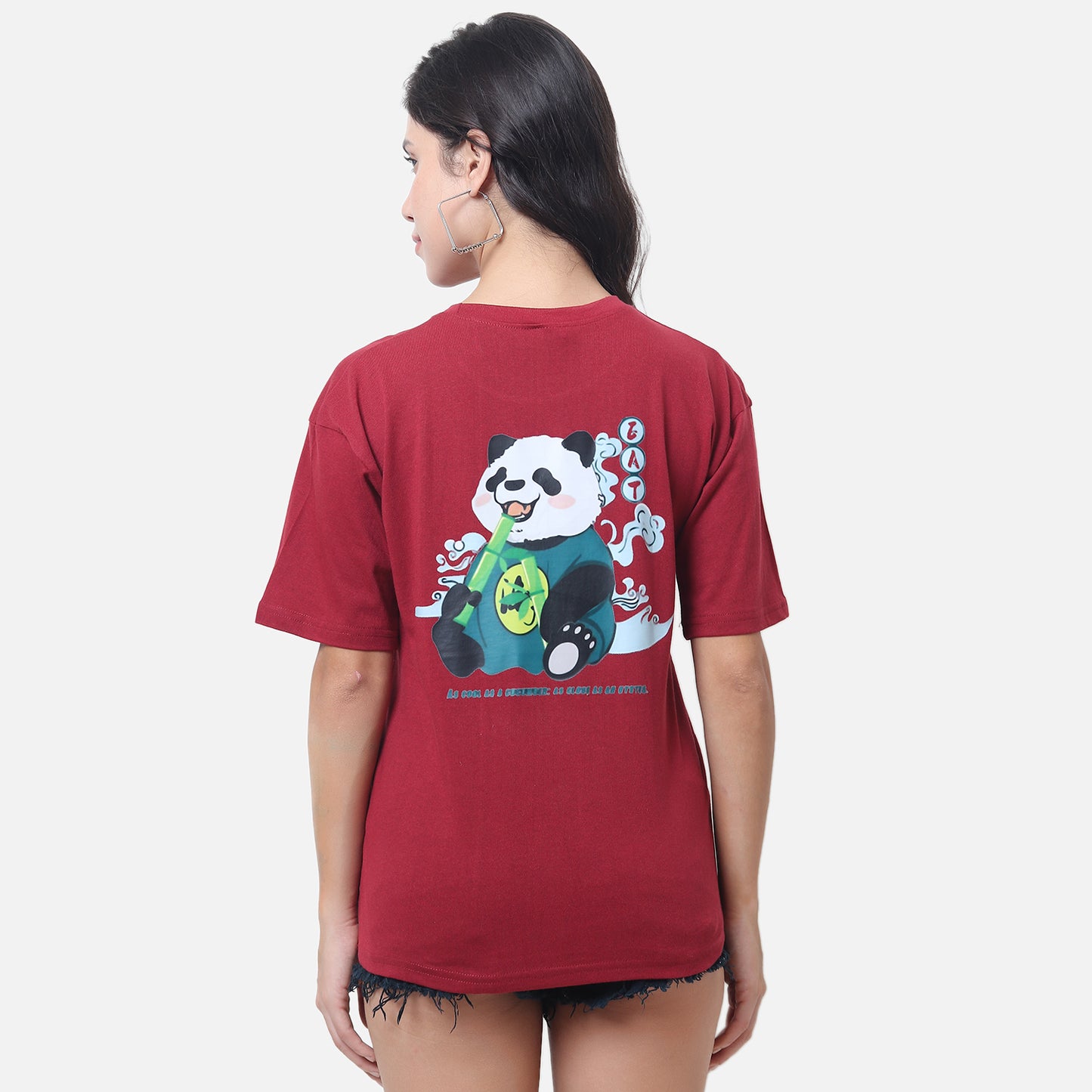 Chill Panda Oversized Tee Maroon Edition