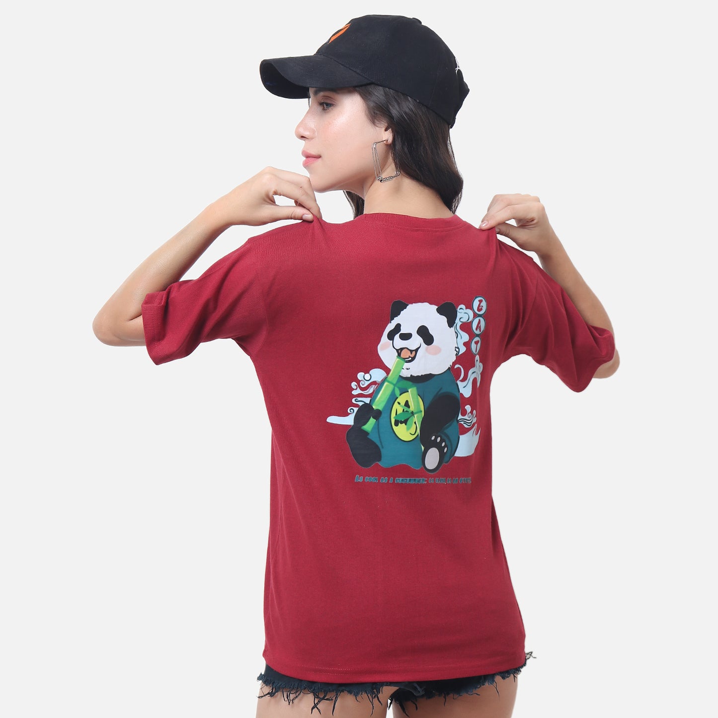 Chill Panda Oversized Tee Maroon Edition