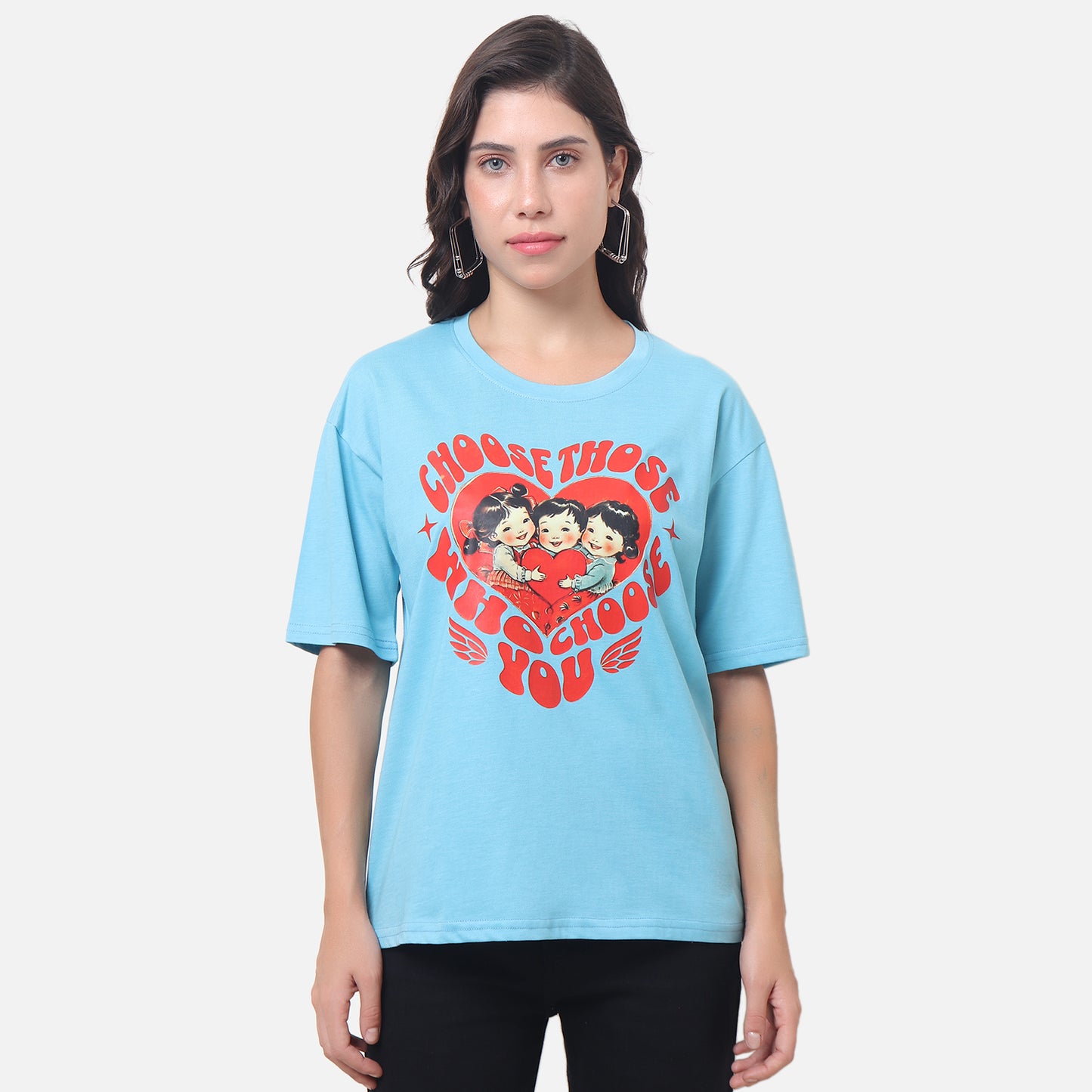 Vintage-Inspired Graphic T-Shirt - Light Blue