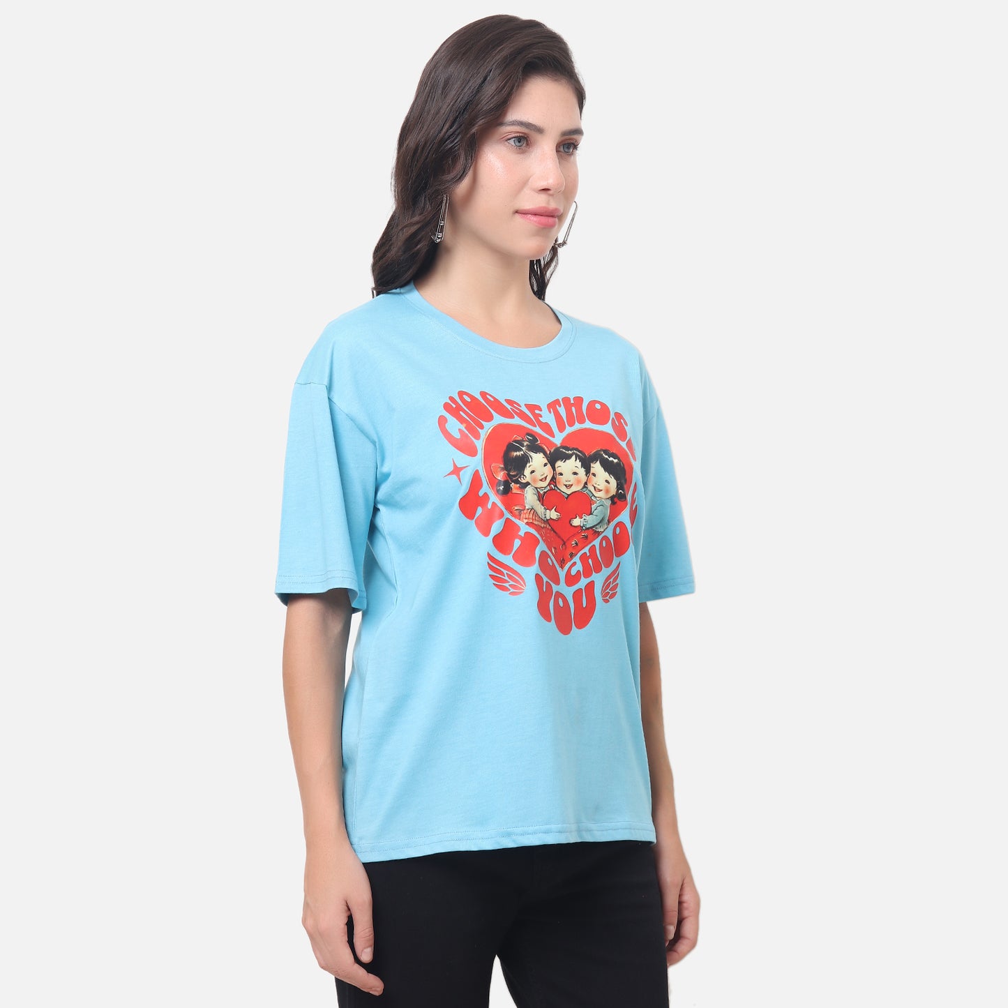 Vintage-Inspired Graphic T-Shirt - Light Blue