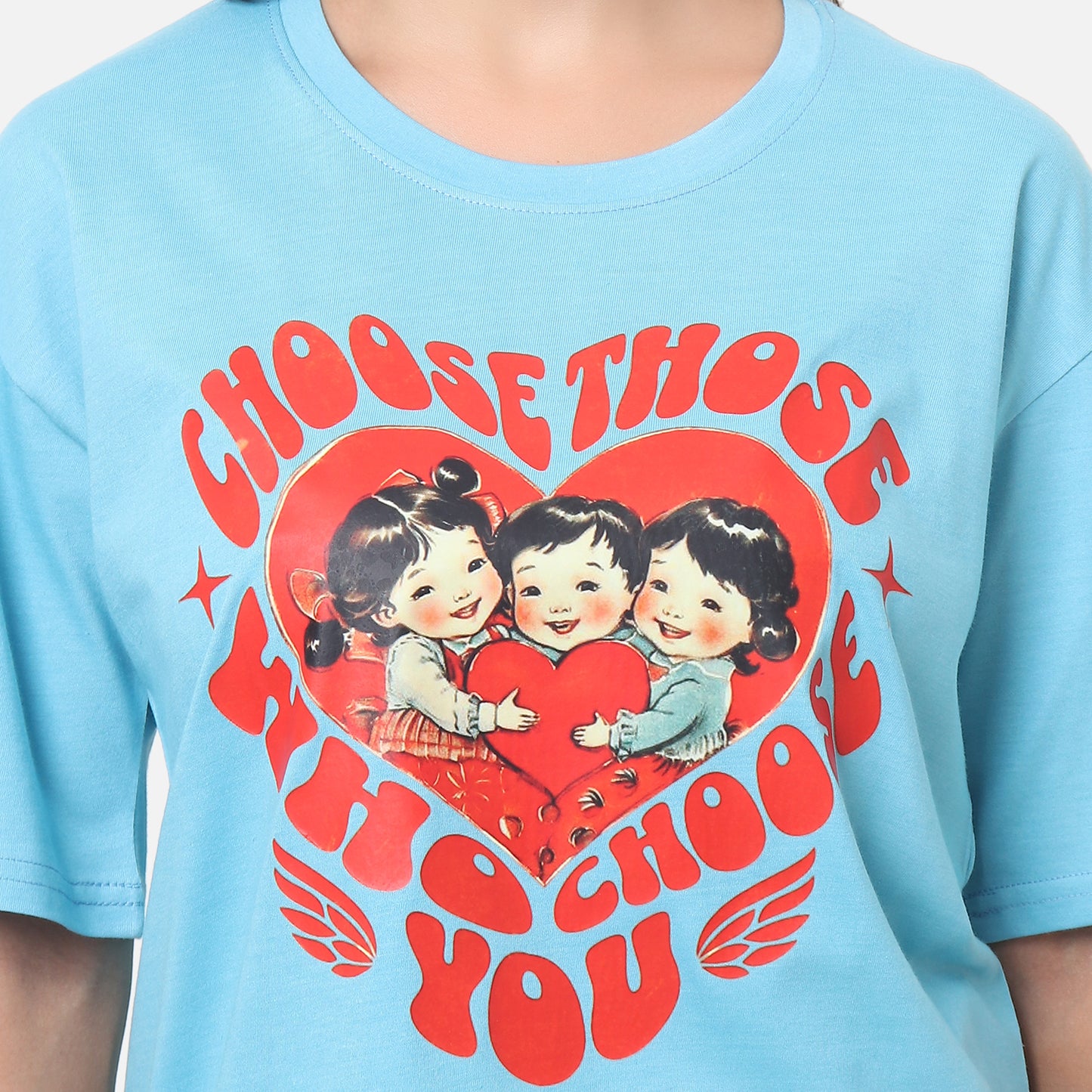 Vintage-Inspired Graphic T-Shirt - Light Blue