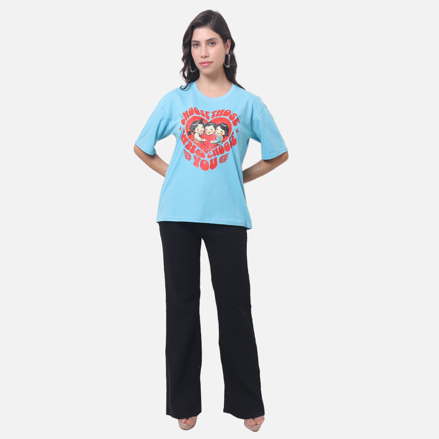 Vintage-Inspired Graphic T-Shirt - Light Blue