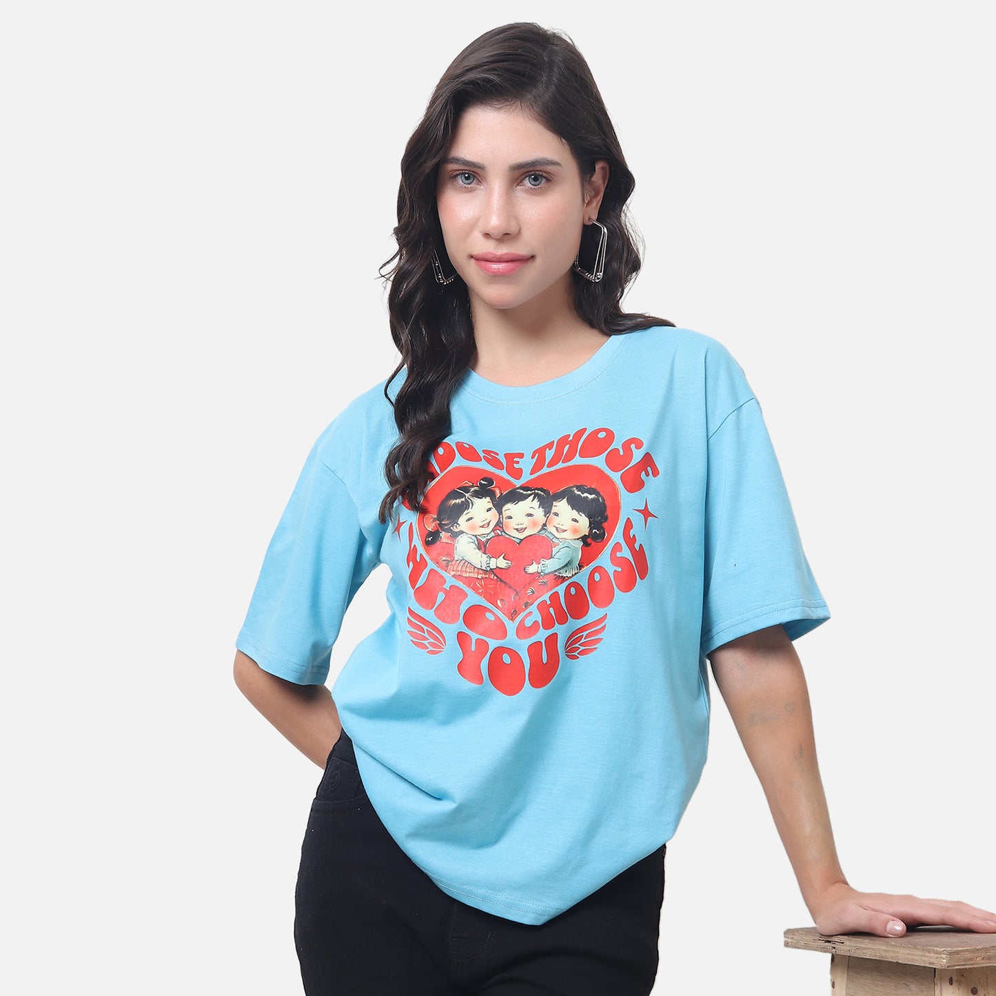 Vintage-Inspired Graphic T-Shirt - Light Blue