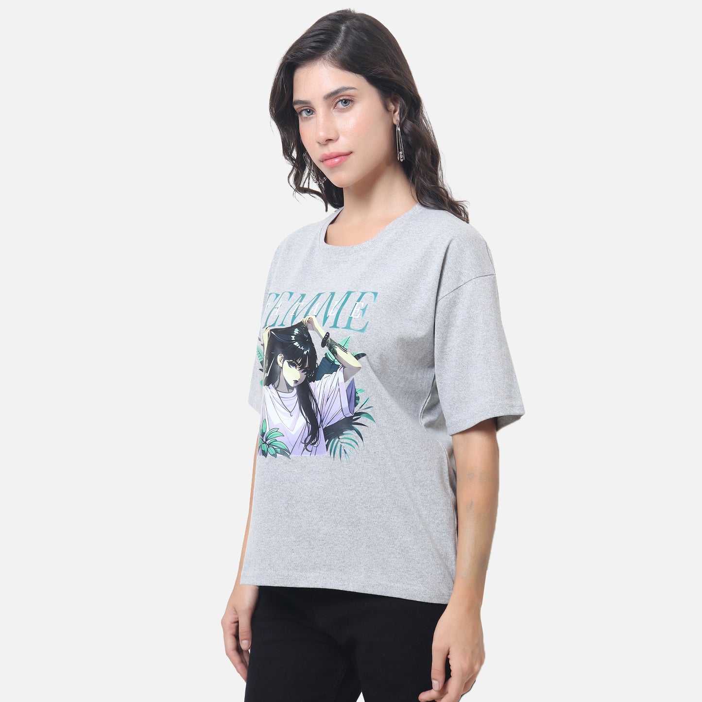 Women's Artistic Graphic T-Shirt with Anime-Inspired Design