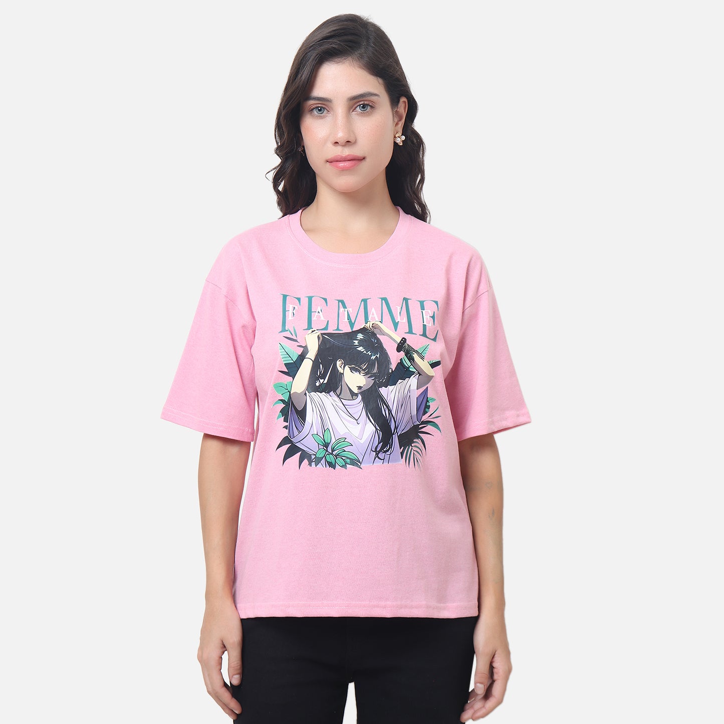 Anime Inspired Statement T-Shirt Soft Pink