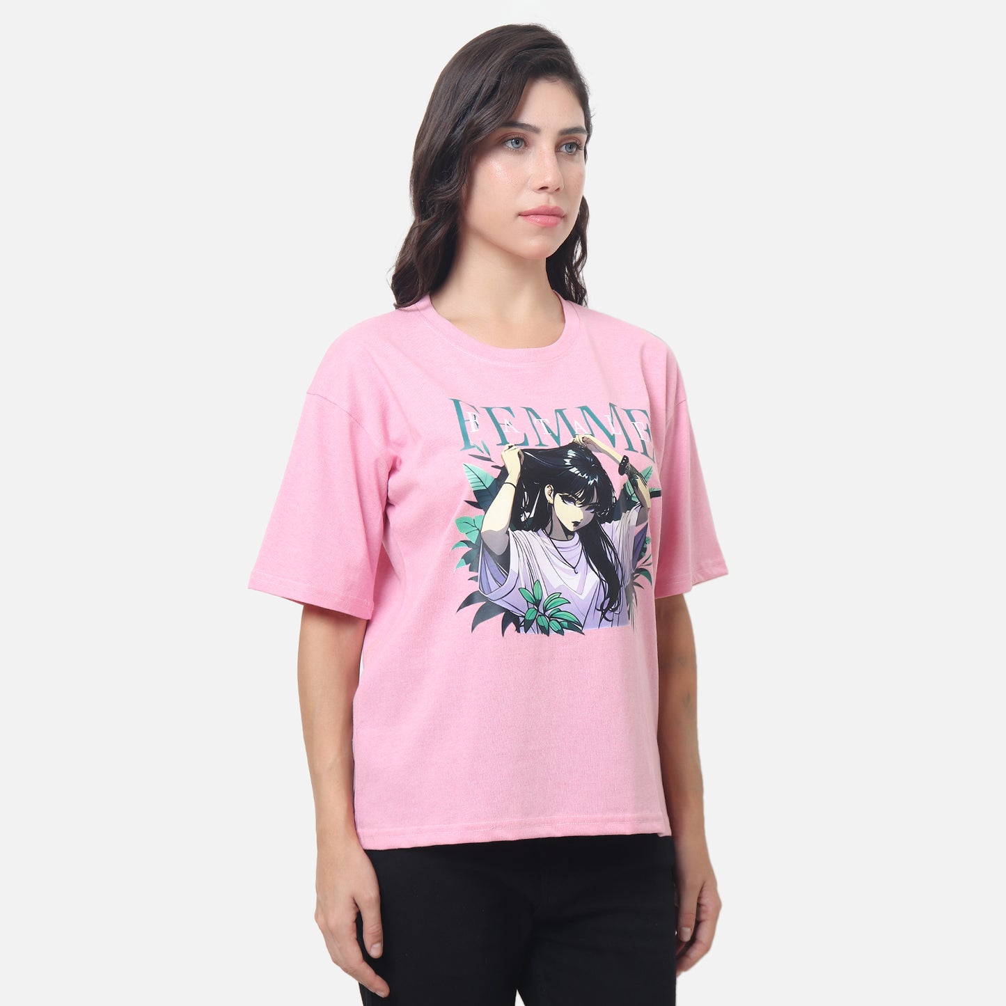 Anime Inspired Statement T-Shirt Soft Pink