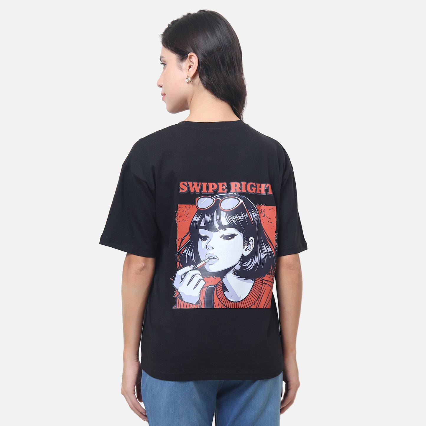 Swipe Right Babe Anime Attitude Tee in Black