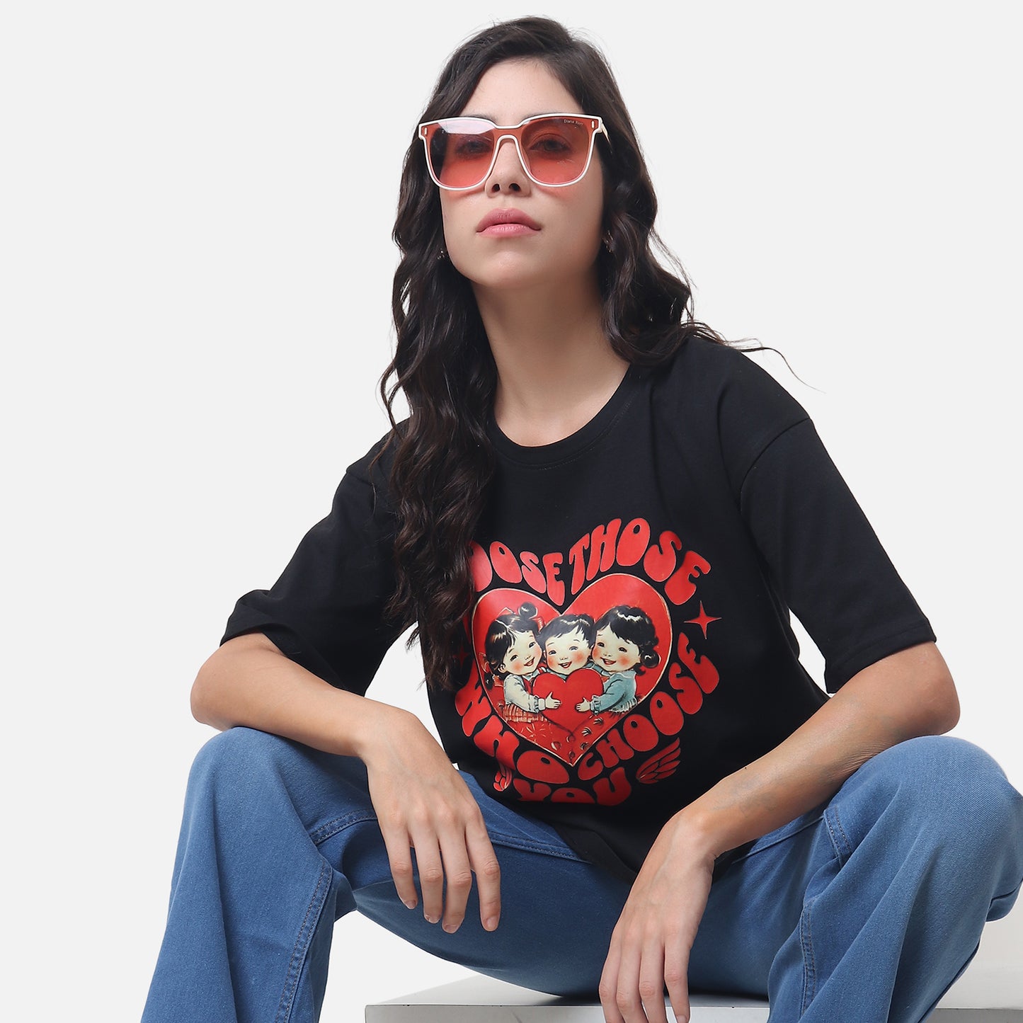 Choose Love Over Greed" Retro Statement T-Shirt - Black