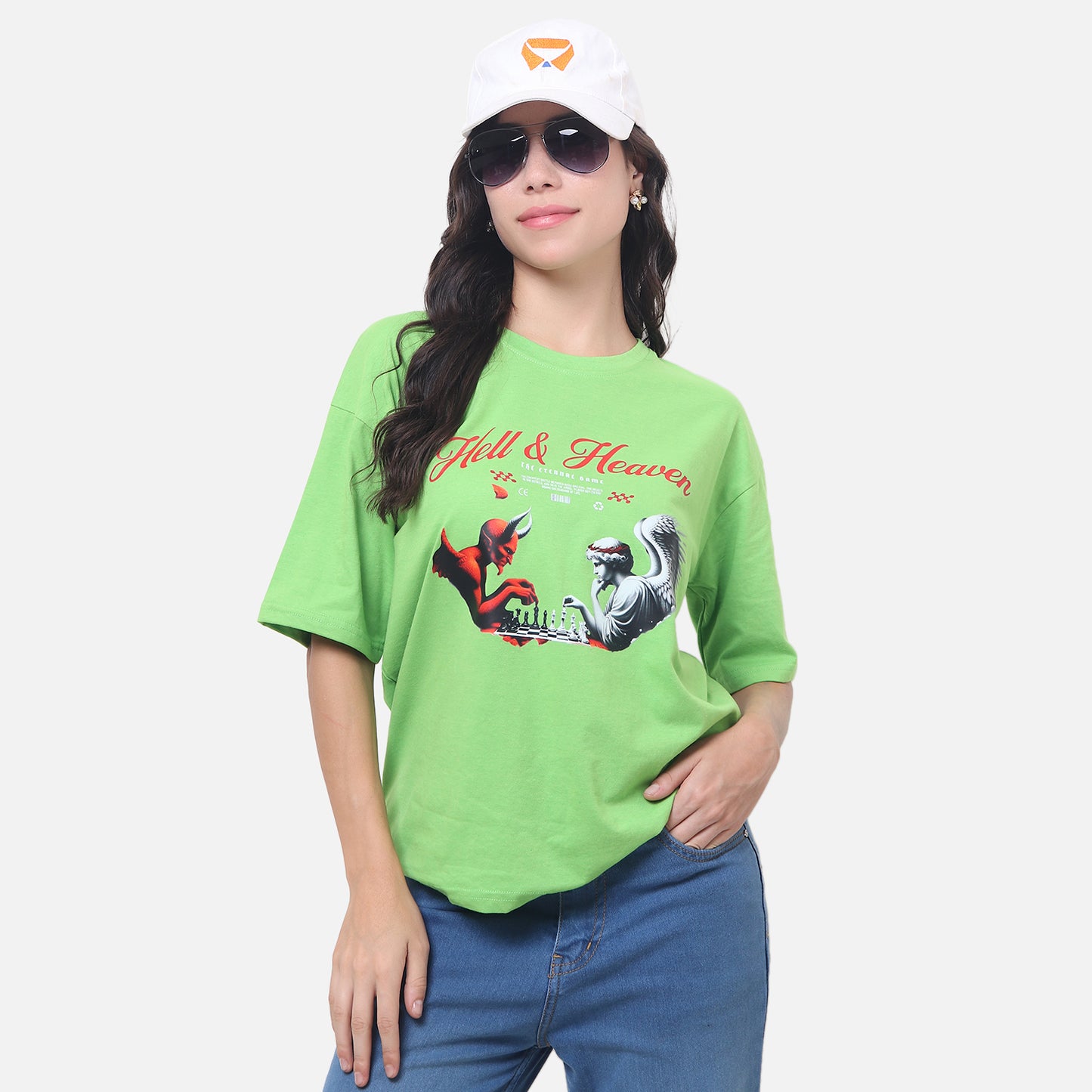Hell & Heaven Oversized Graphic T-Shirt The Eternal Game Begins