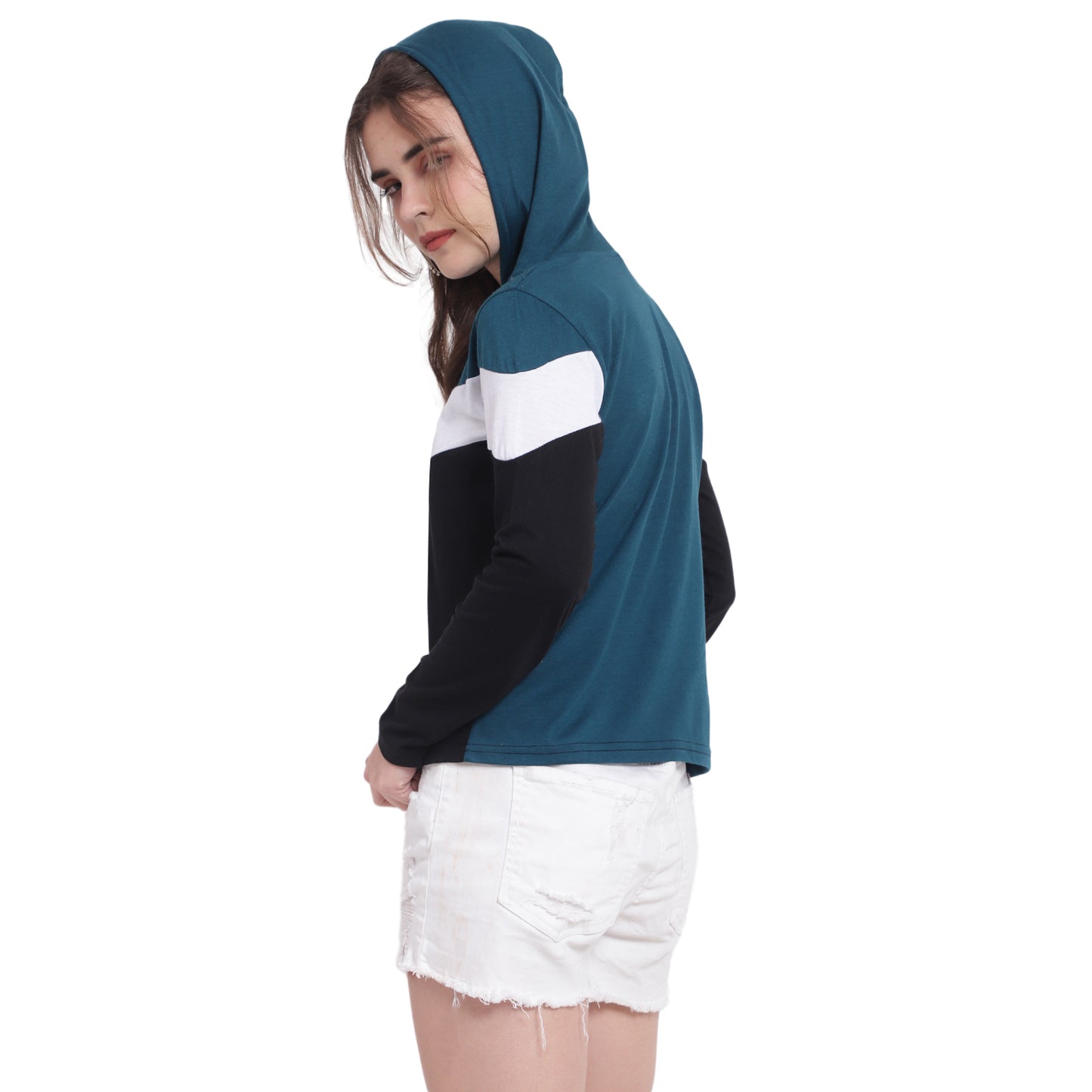 ✨ Style Meets Comfort – Women’s Colorblock Hoodie Cotton T-Shirt