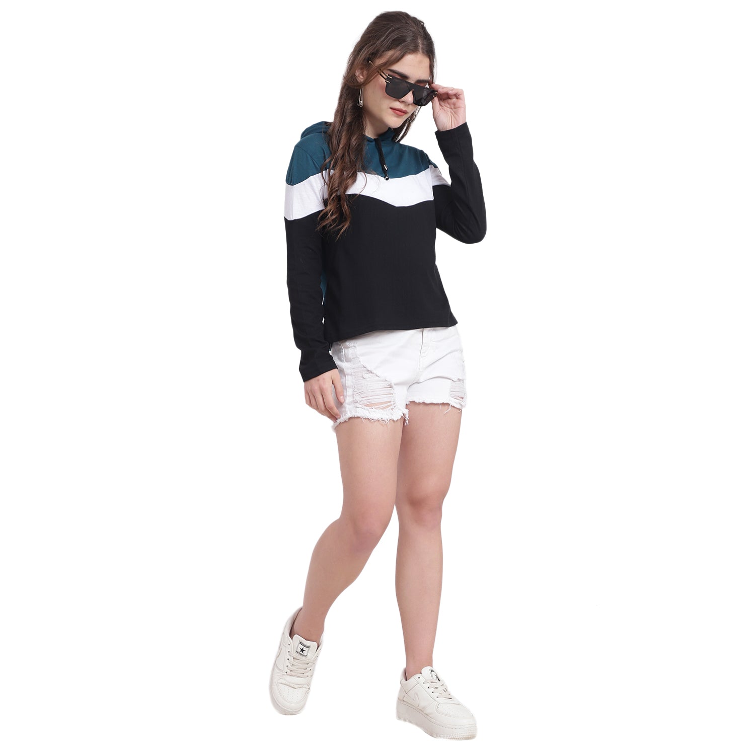 ✨ Style Meets Comfort – Women’s Colorblock Hoodie Cotton T-Shirt