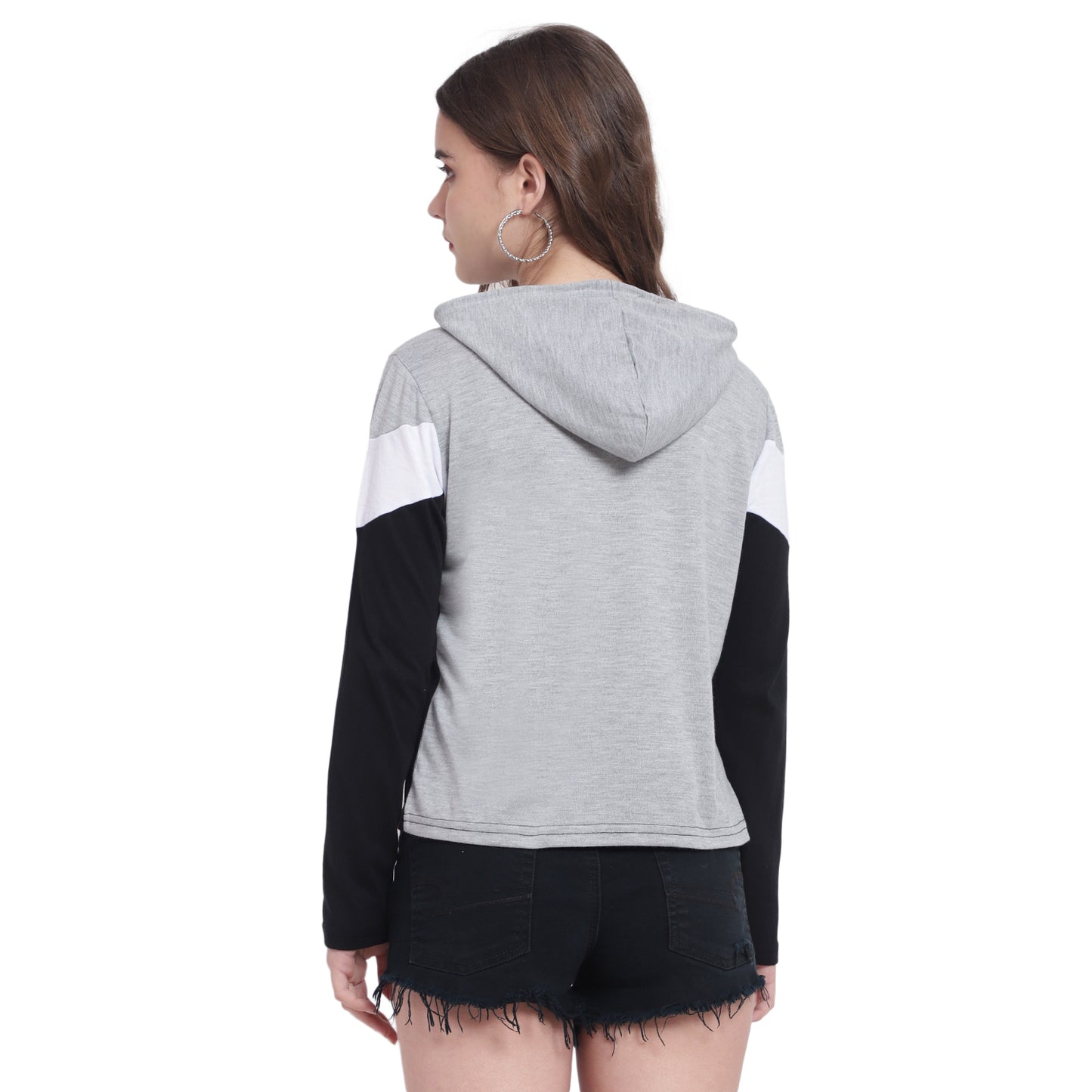Trendy Meets Timeless – Women’s Colorblock Cotton Hoodie T-Shirt