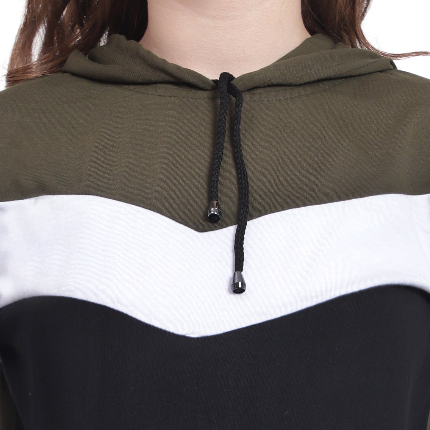 💚 Sleek. Soft. Statement – Olive Colorblock Hoodie T-Shirt for Women