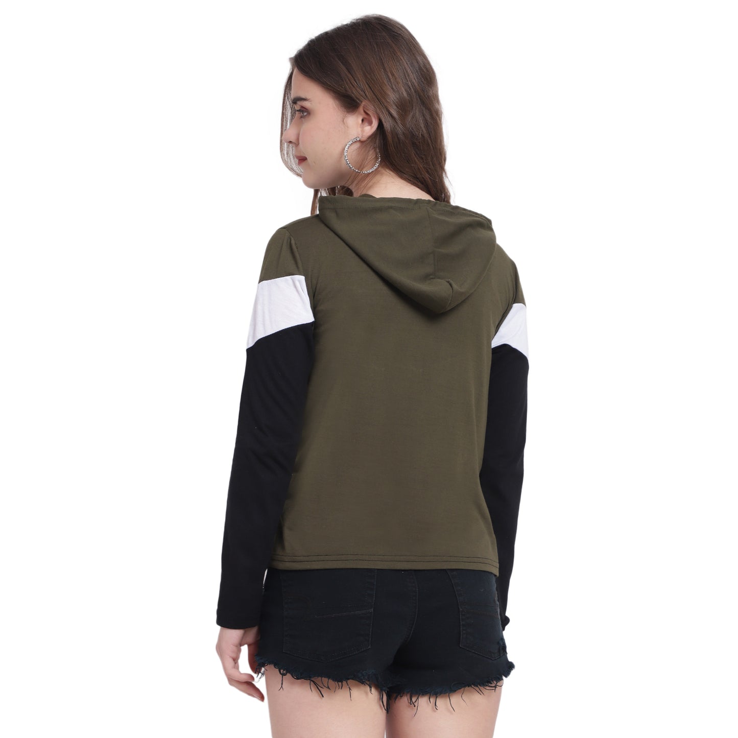 💚 Sleek. Soft. Statement – Olive Colorblock Hoodie T-Shirt for Women