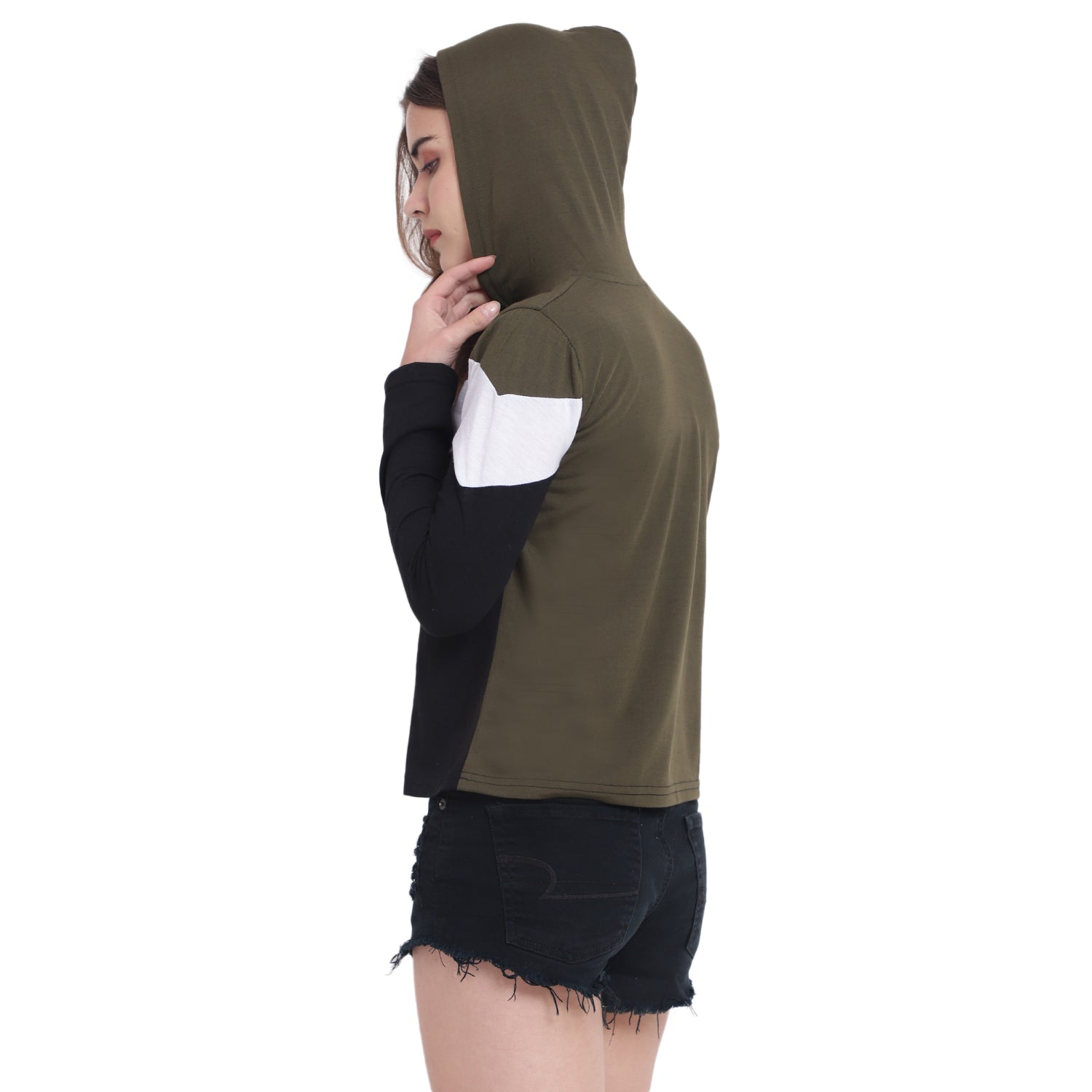 💚 Sleek. Soft. Statement – Olive Colorblock Hoodie T-Shirt for Women