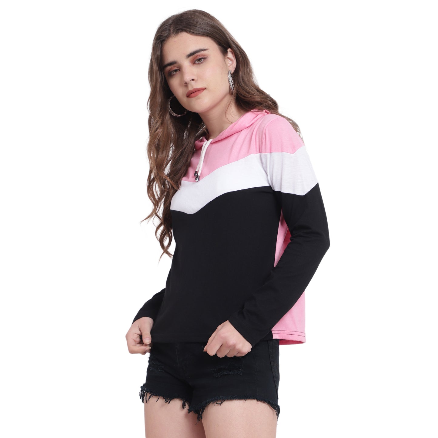 💖 Women’s Colorblock Cotton Hoodie T-Shirt – Bold Looks, Soft Comfort