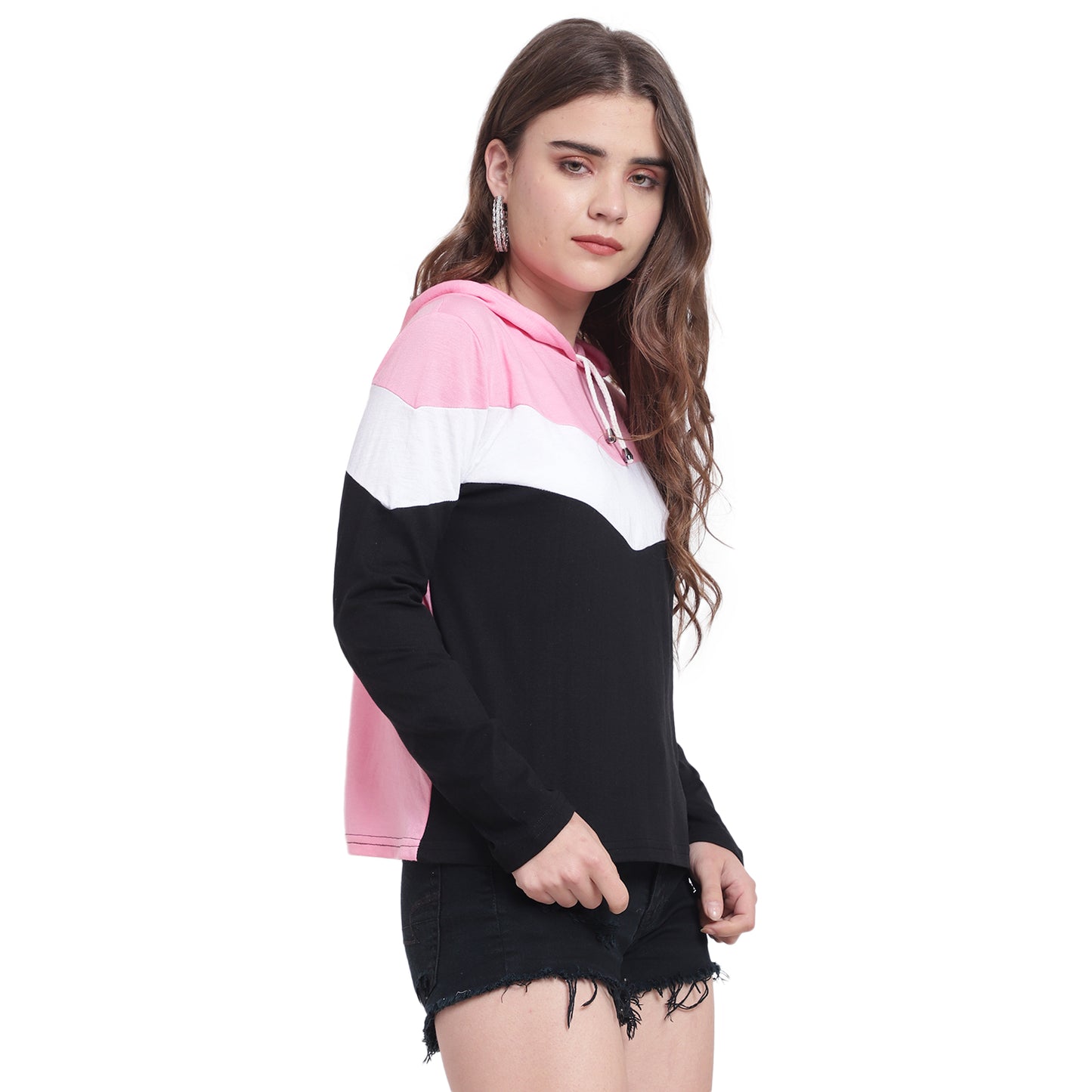 💖 Women’s Colorblock Cotton Hoodie T-Shirt – Bold Looks, Soft Comfort