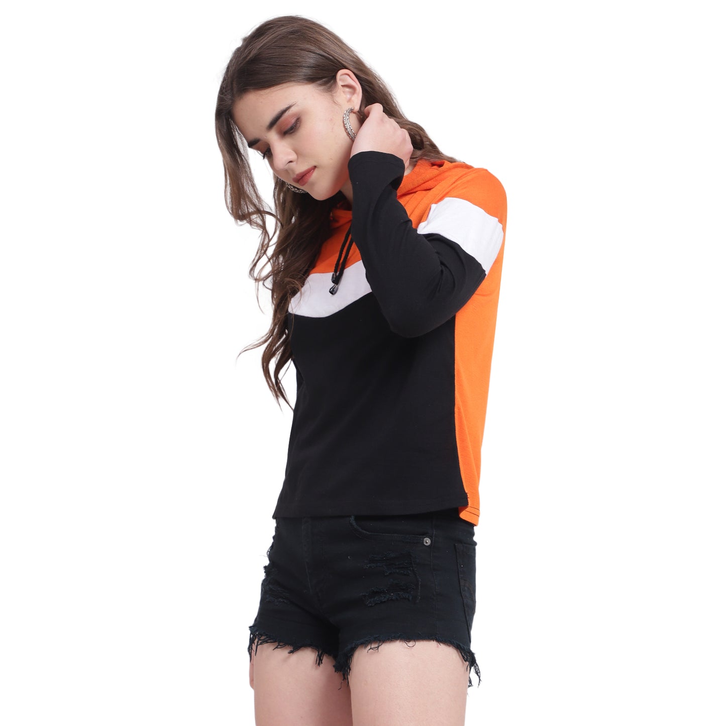 ❤️ Bold, Bright & Breezy – Red Colorblock Cotton Hoodie T-Shirt for Women