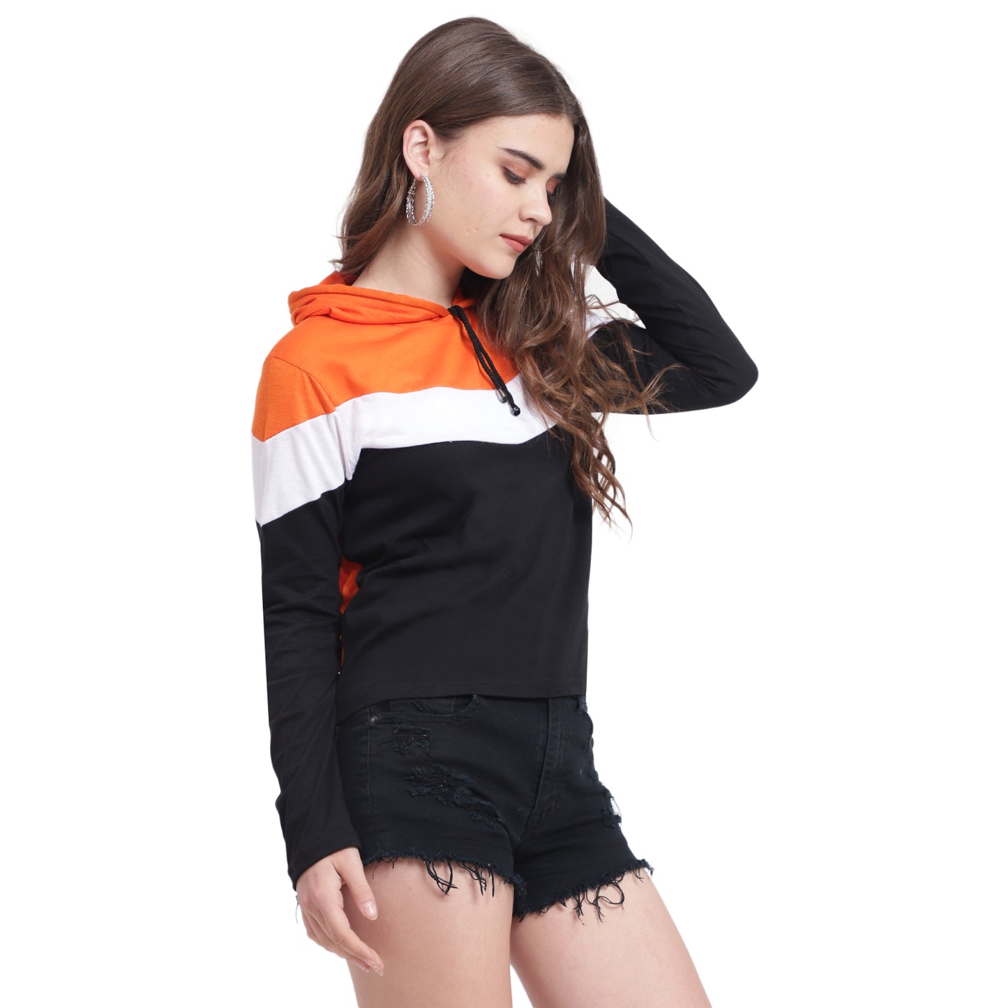❤️ Bold, Bright & Breezy – Red Colorblock Cotton Hoodie T-Shirt for Women