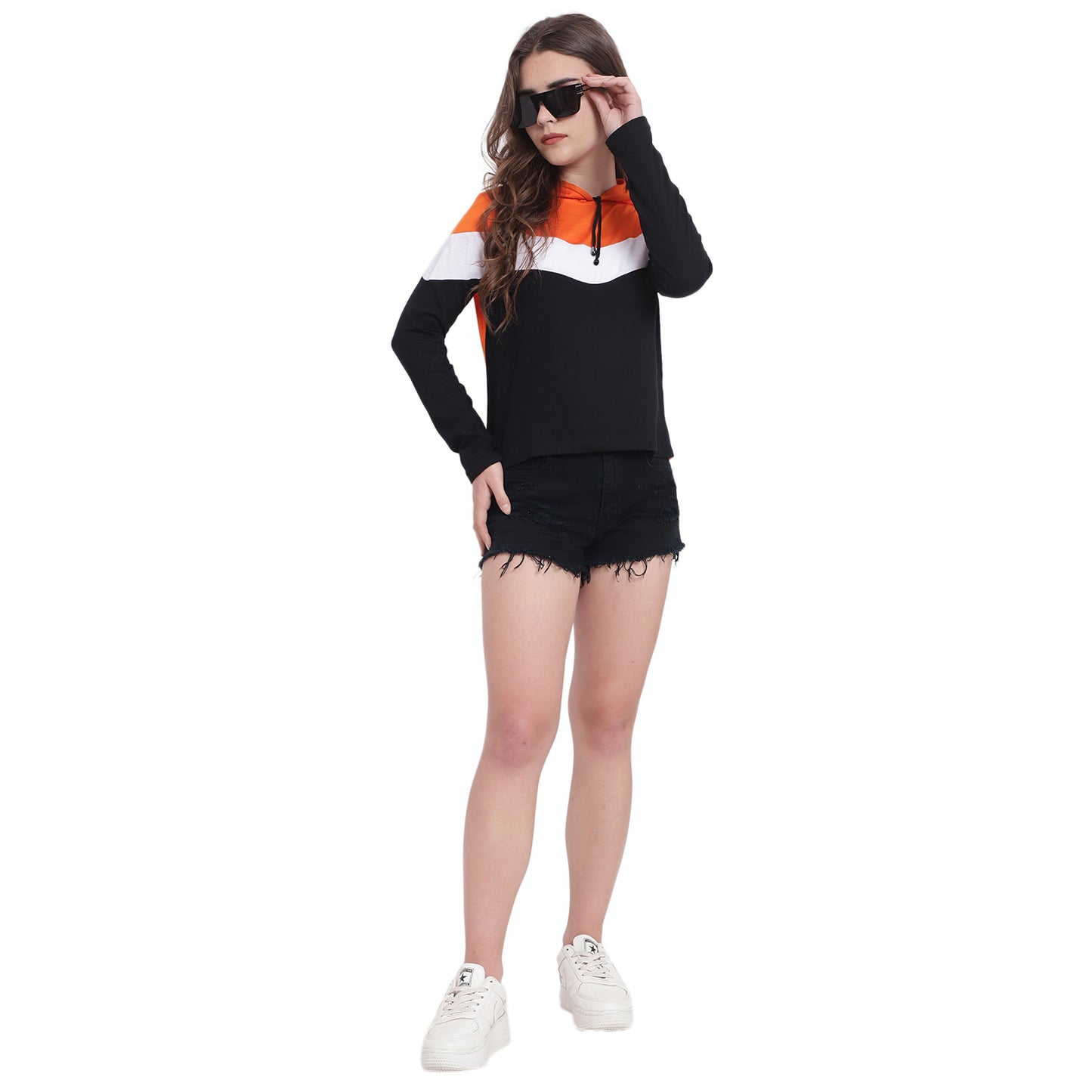 ❤️ Bold, Bright & Breezy – Red Colorblock Cotton Hoodie T-Shirt for Women