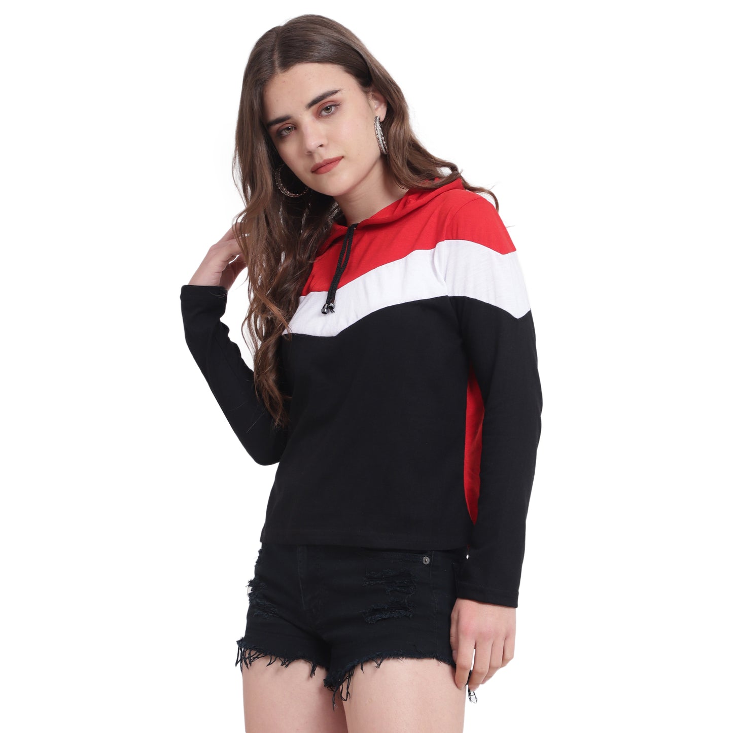 🔥 Be Bold, Be You – Women’s Colorblock Cotton Hoodie T-Shirt