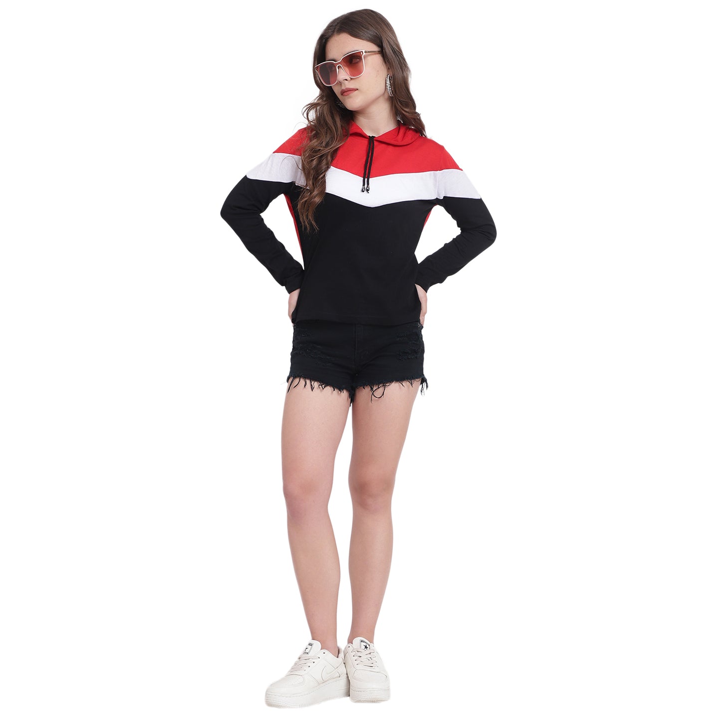 🔥 Be Bold, Be You – Women’s Colorblock Cotton Hoodie T-Shirt