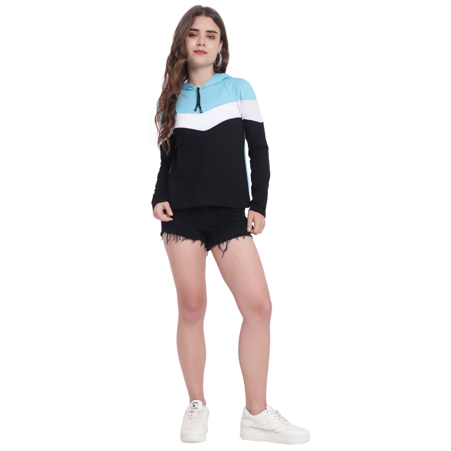 💙 Women’s Colorblock Cotton Hoodie T-Shirt – Feel Confident, Look Effortless