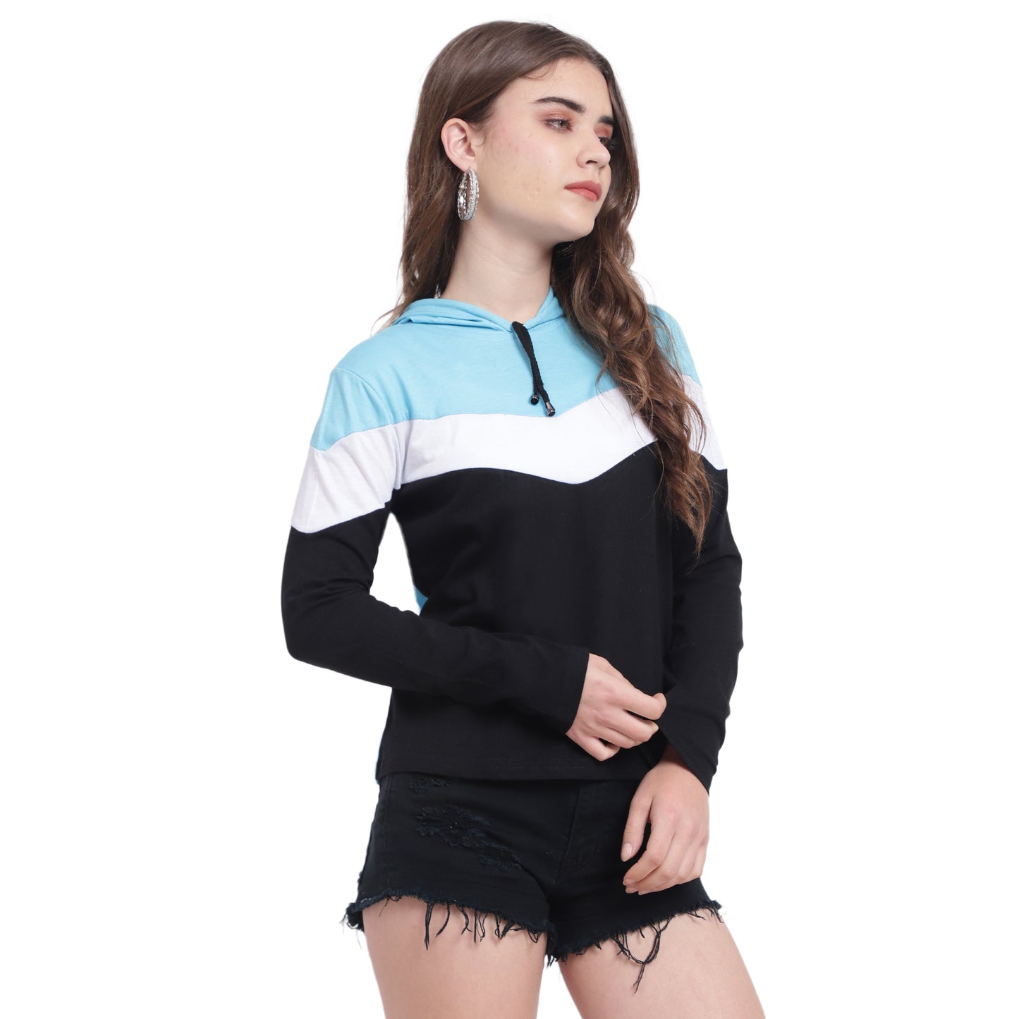 💙 Women’s Colorblock Cotton Hoodie T-Shirt – Feel Confident, Look Effortless